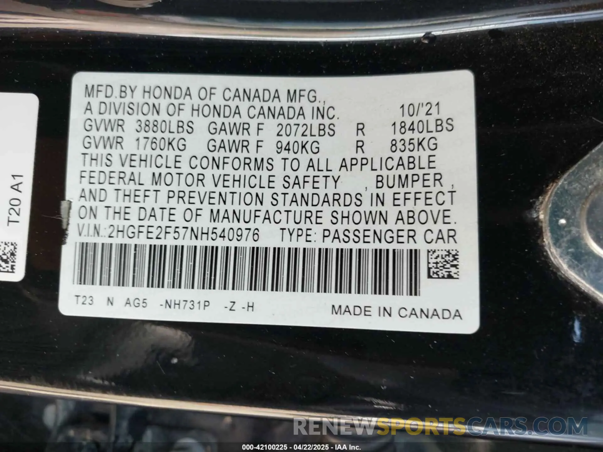 9 Фотография поврежденного автомобиля 2HGFE2F57NH540976 HONDA CIVIC 2022