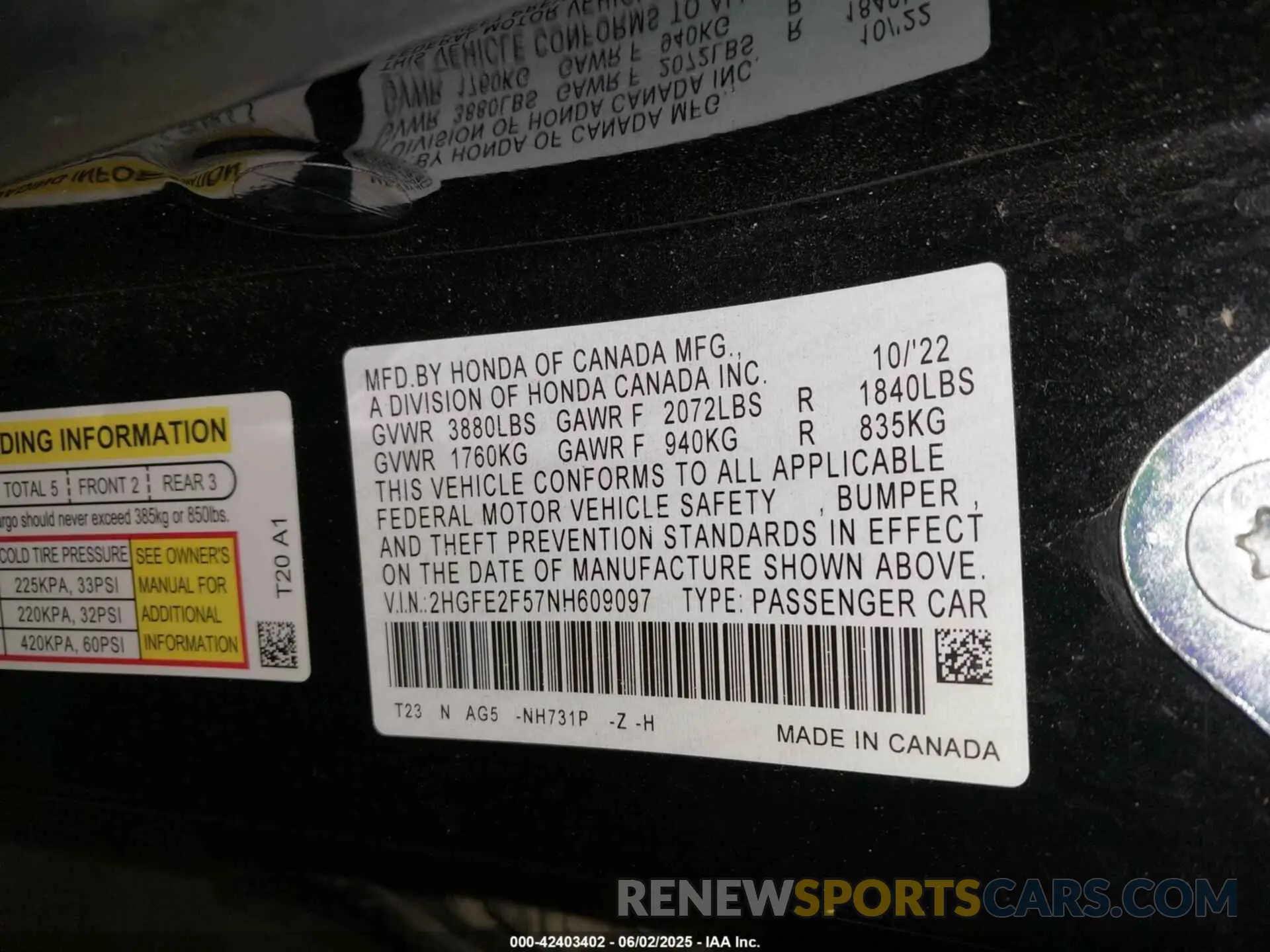 9 Photograph of a damaged car 2HGFE2F57NH609097 HONDA CIVIC 2022