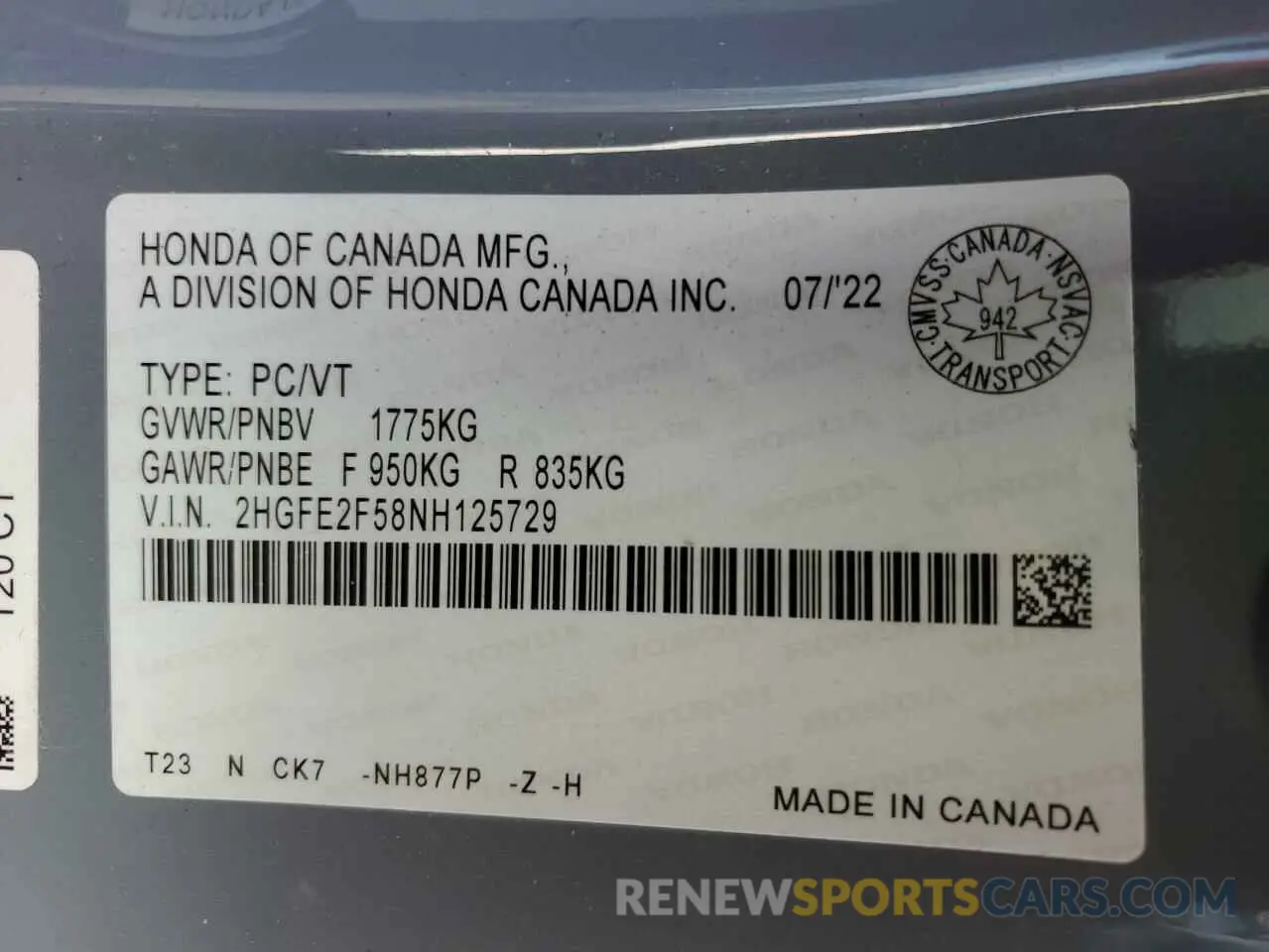 13 Photograph of a damaged car 2HGFE2F58NH125729 HONDA CIVIC 2022
