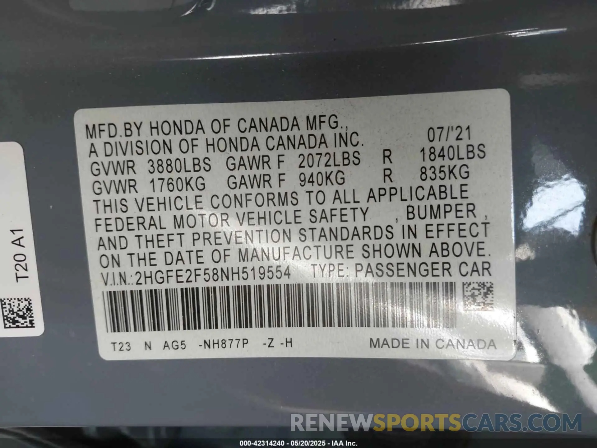 9 Фотография поврежденного автомобиля 2HGFE2F58NH519554 HONDA CIVIC 2022