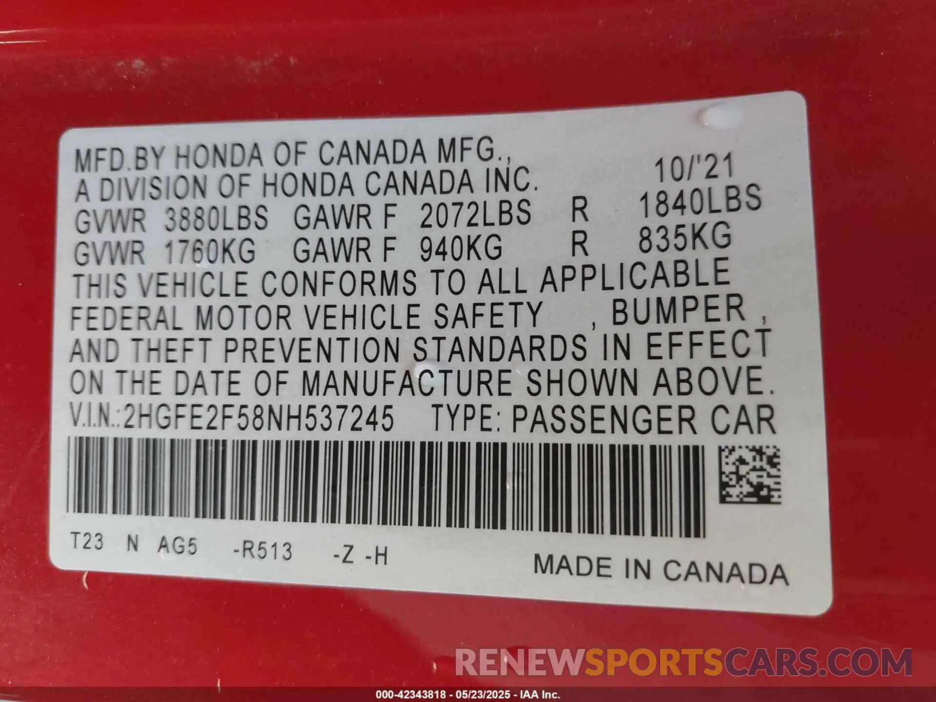 9 Photograph of a damaged car 2HGFE2F58NH537245 HONDA CIVIC 2022