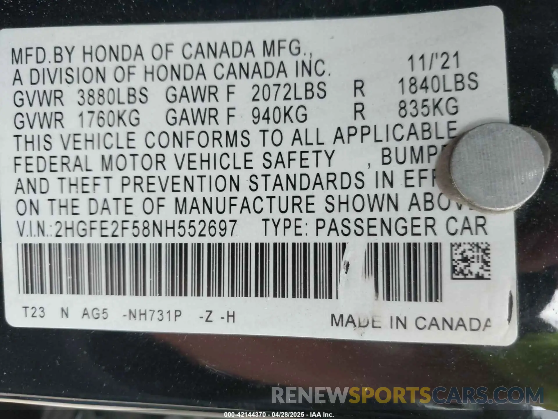 9 Photograph of a damaged car 2HGFE2F58NH552697 HONDA CIVIC 2022