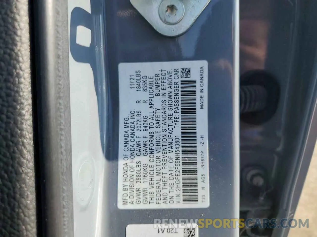 12 Фотография поврежденного автомобиля 2HGFE2F59NH543801 HONDA CIVIC 2022