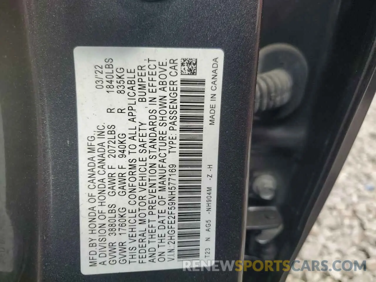 12 Photograph of a damaged car 2HGFE2F59NH577169 HONDA CIVIC 2022