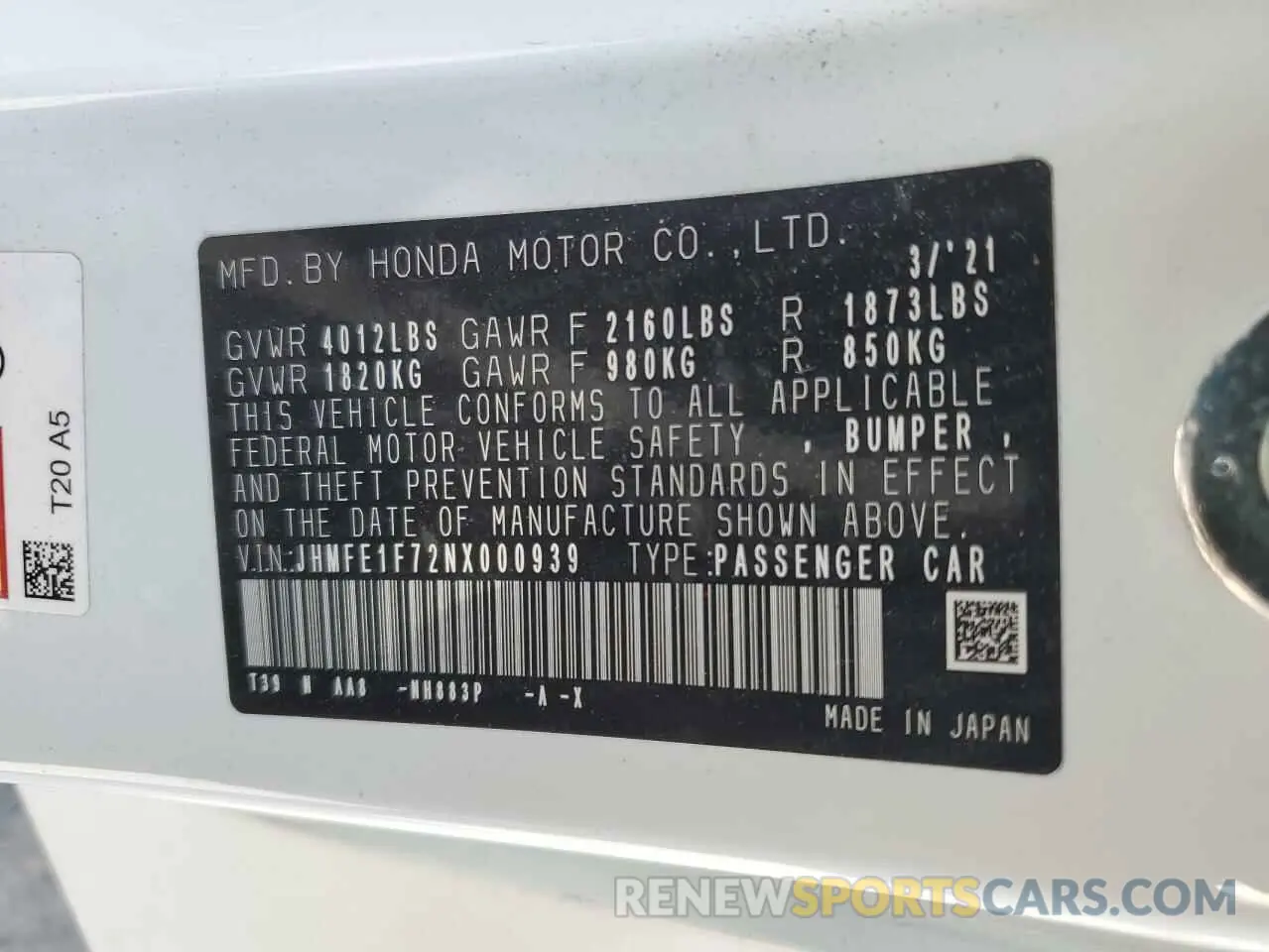 14 Фотография поврежденного автомобиля JHMFE1F72NX000939 HONDA CIVIC 2022