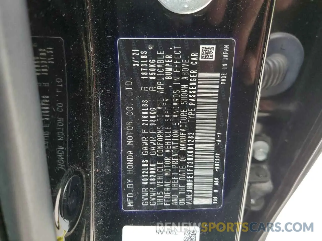 15 Photograph of a damaged car JHMFE1F72NX001282 HONDA CIVIC 2022