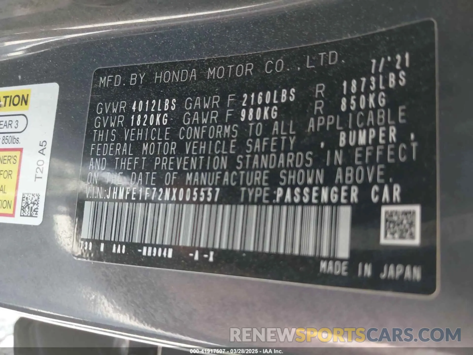 9 Фотография поврежденного автомобиля JHMFE1F72NX005557 HONDA CIVIC 2022