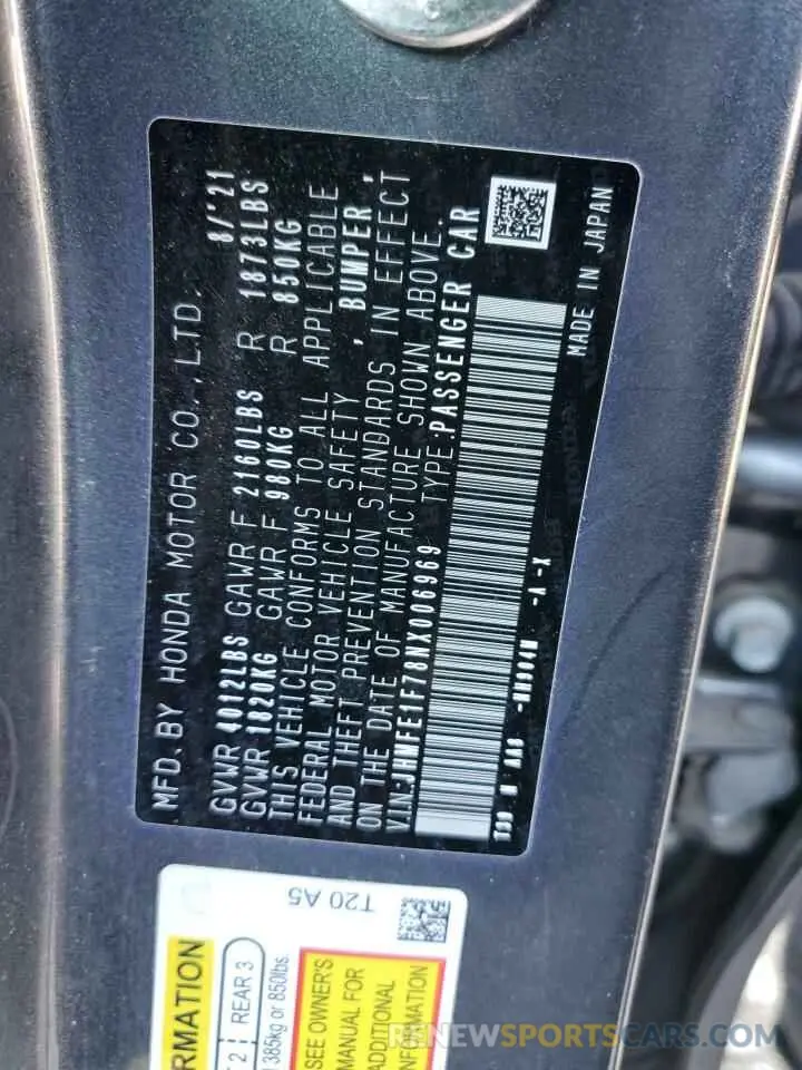 12 Фотография поврежденного автомобиля JHMFE1F78NX006969 HONDA CIVIC 2022