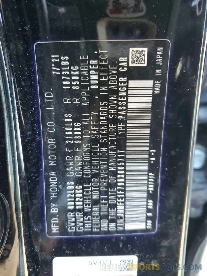 14 Photograph of a damaged car JHMFE1F79NX005717 HONDA CIVIC 2022