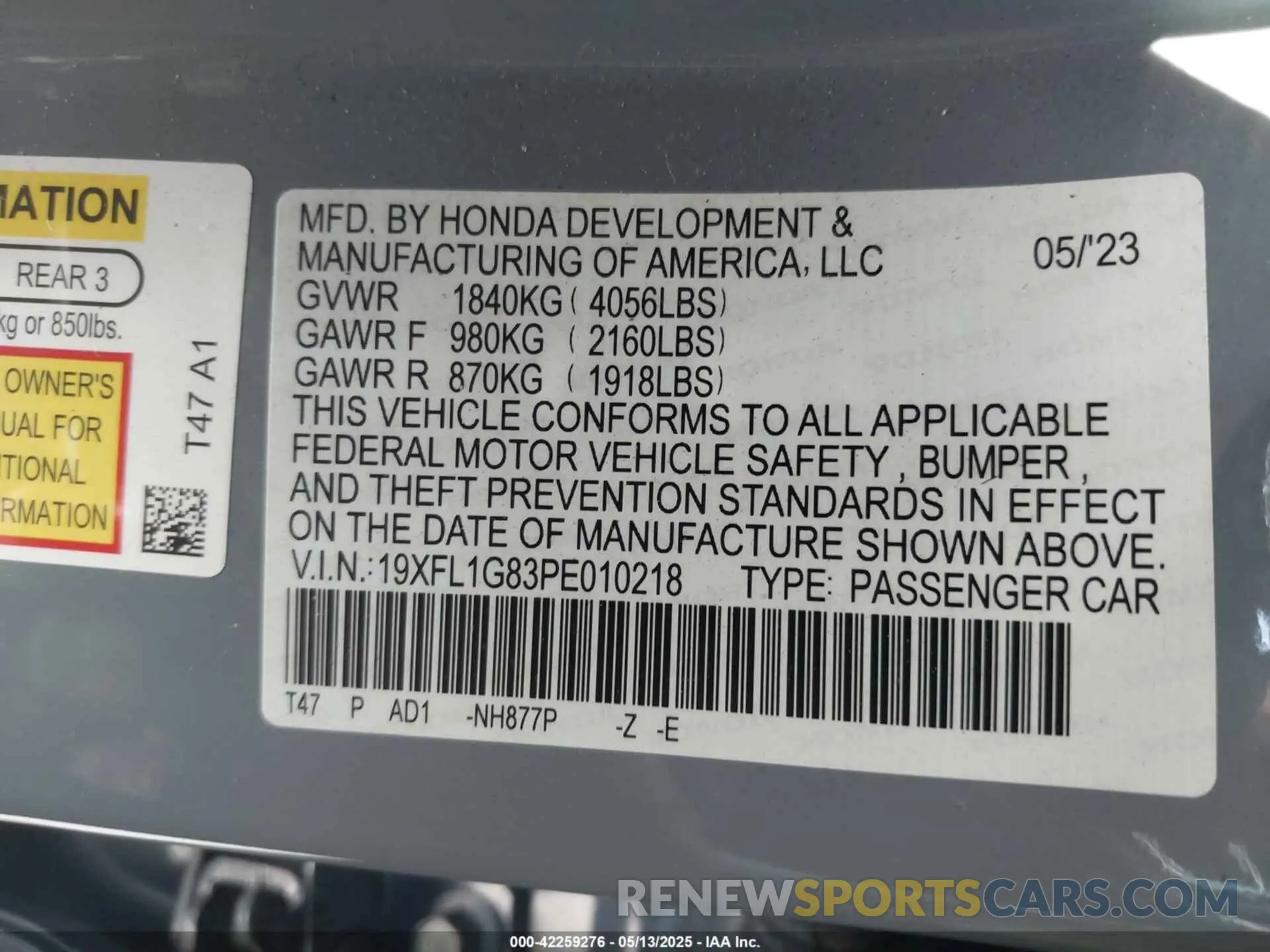 9 Photograph of a damaged car 19XFL1G83PE010218 HONDA CIVIC 2023