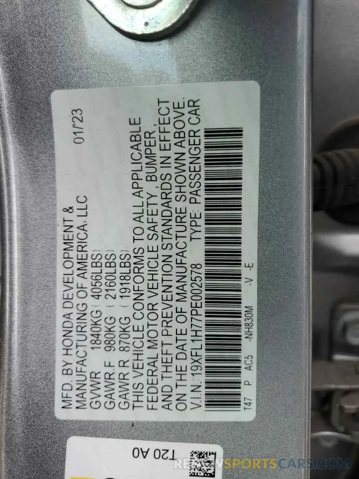 12 Фотография поврежденного автомобиля 19XFL1H77PE002578 HONDA CIVIC 2023