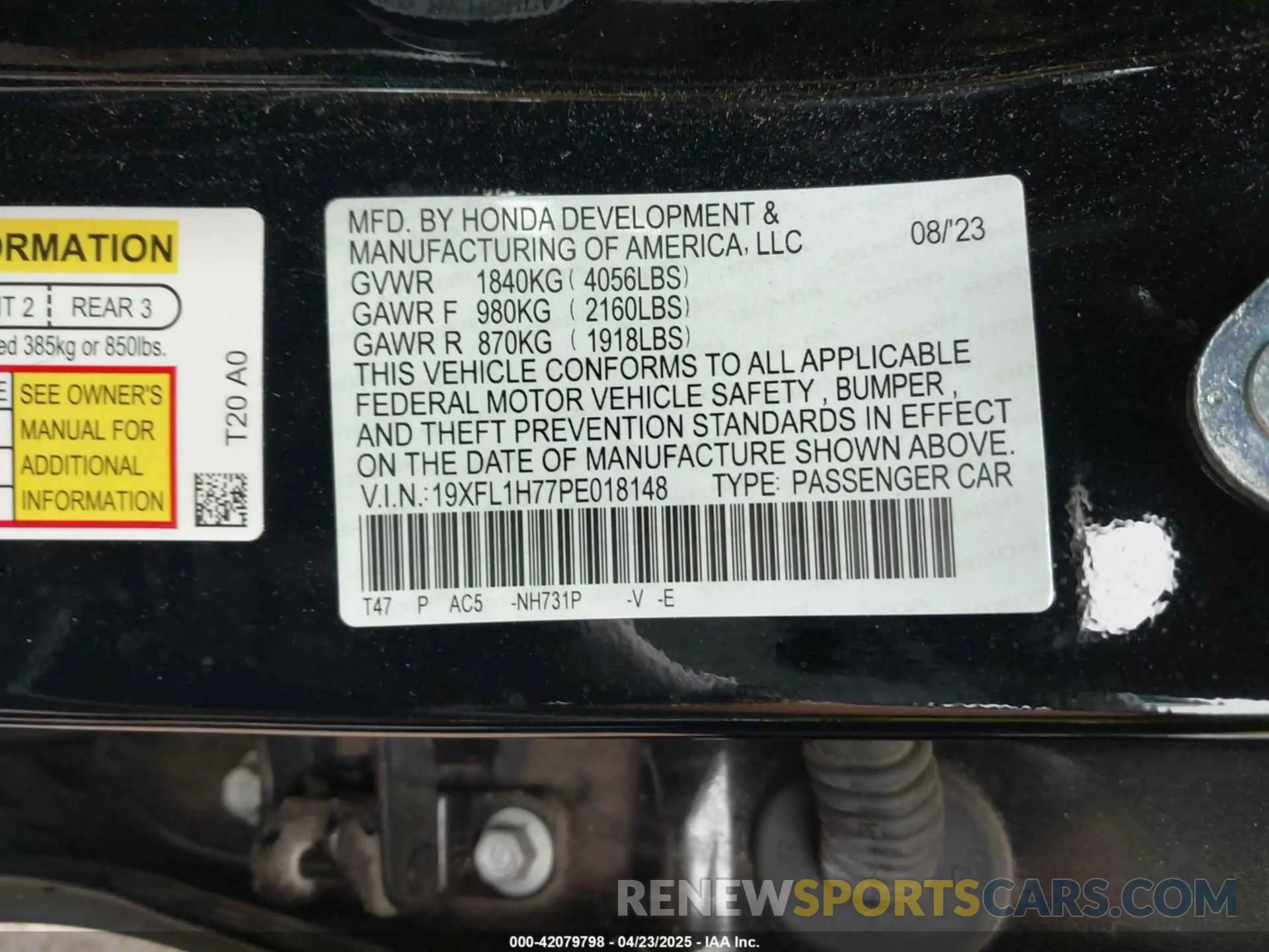 9 Photograph of a damaged car 19XFL1H77PE018148 HONDA CIVIC 2023