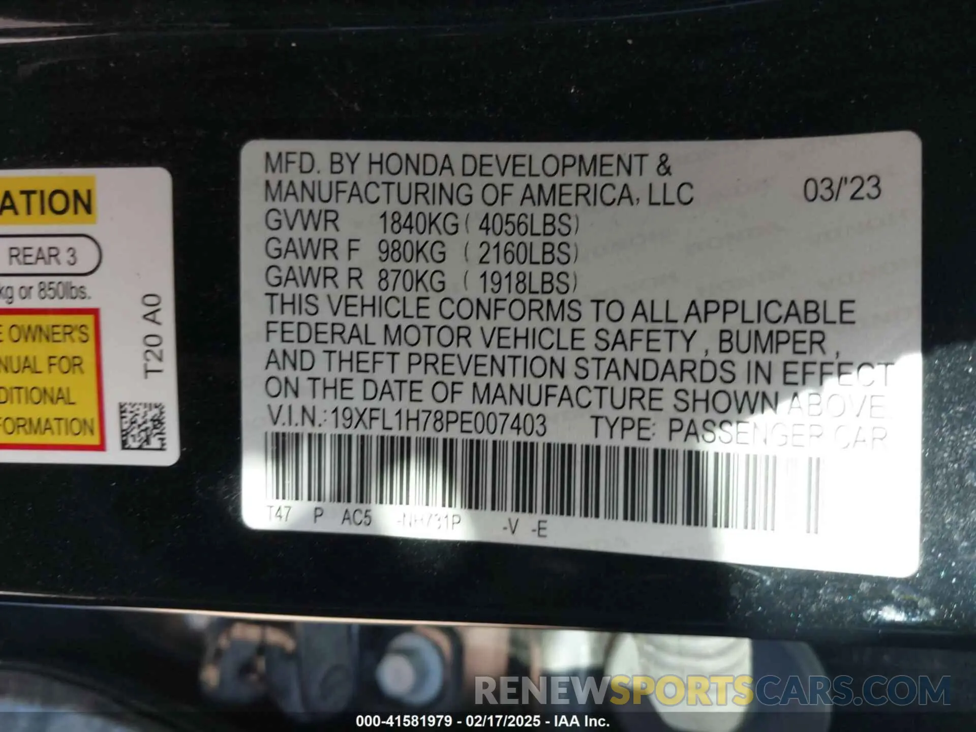 9 Photograph of a damaged car 19XFL1H78PE007403 HONDA CIVIC 2023