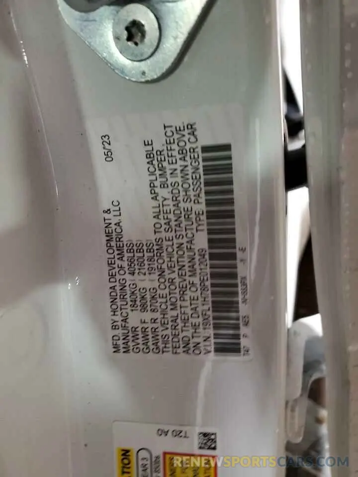 13 Photograph of a damaged car 19XFL1H78PE012049 HONDA CIVIC 2023