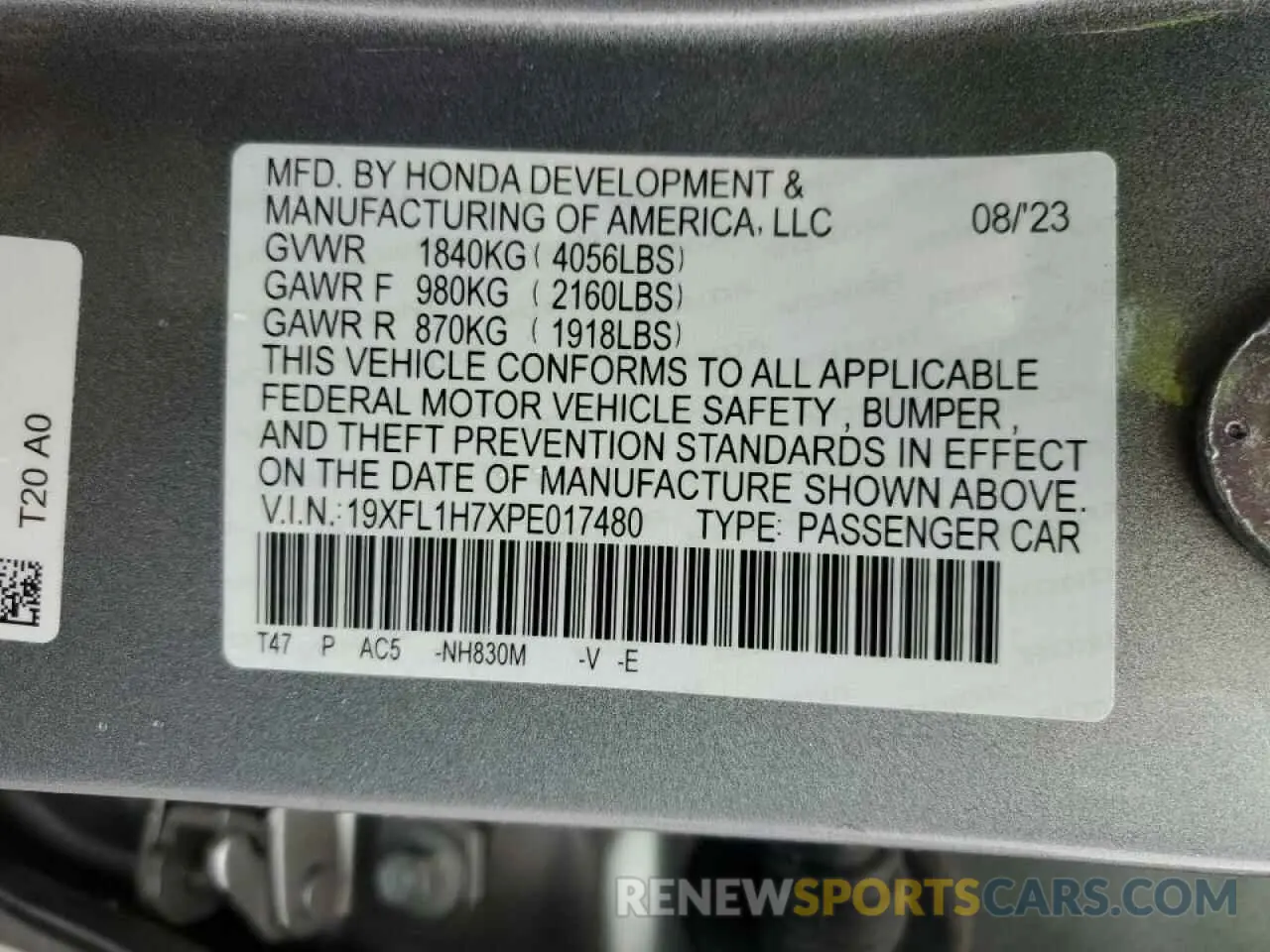 13 Photograph of a damaged car 19XFL1H7XPE017480 HONDA CIVIC 2023