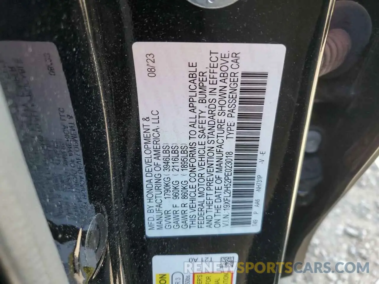 12 Фотография поврежденного автомобиля 19XFL2H52PE023018 HONDA CIVIC 2023