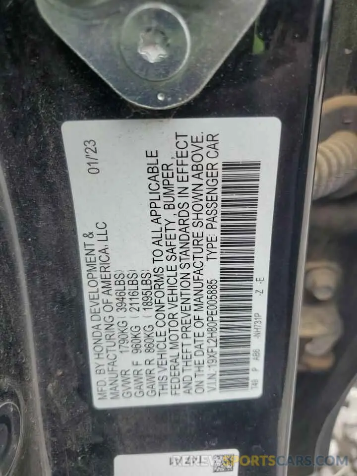 12 Фотография поврежденного автомобиля 19XFL2H80PE005885 HONDA CIVIC 2023