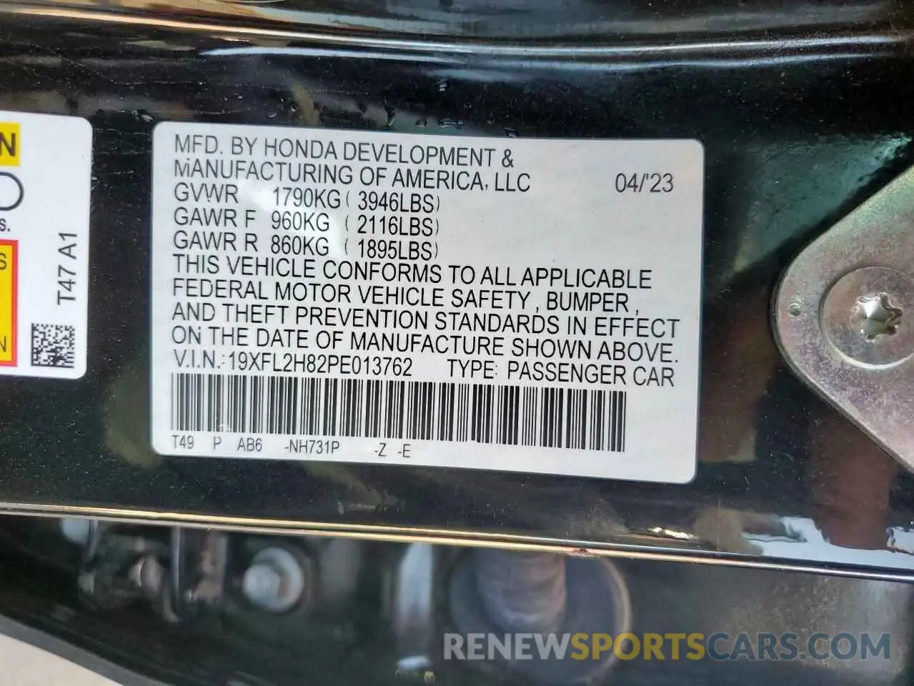 12 Photograph of a damaged car 19XFL2H82PE013762 HONDA CIVIC 2023