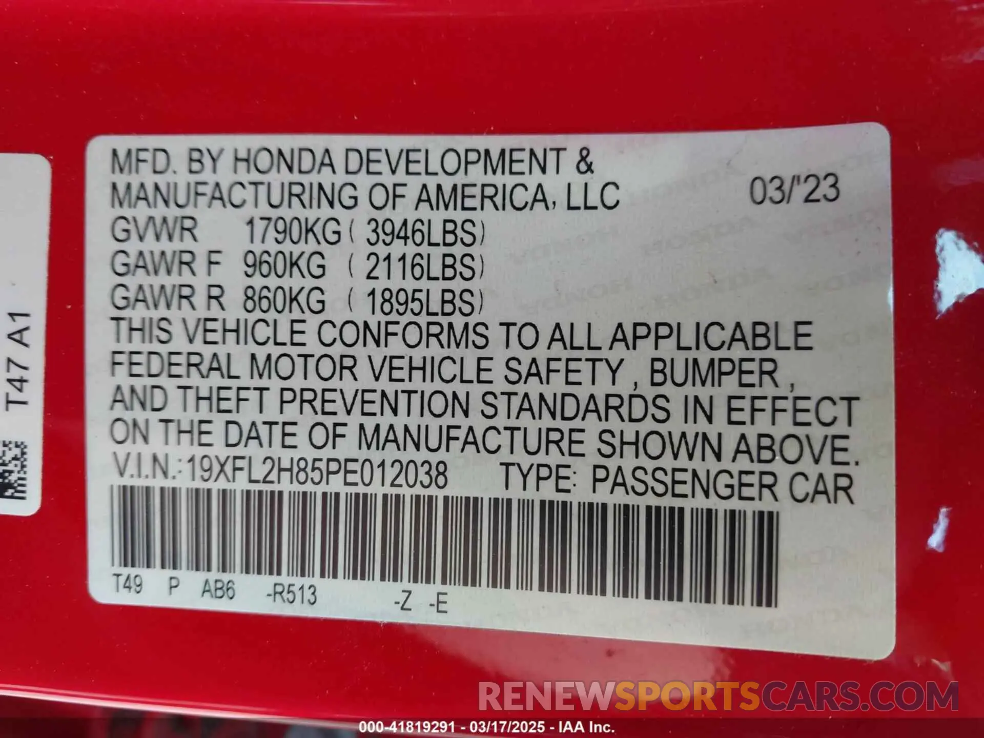 9 Фотография поврежденного автомобиля 19XFL2H85PE012038 HONDA CIVIC 2023