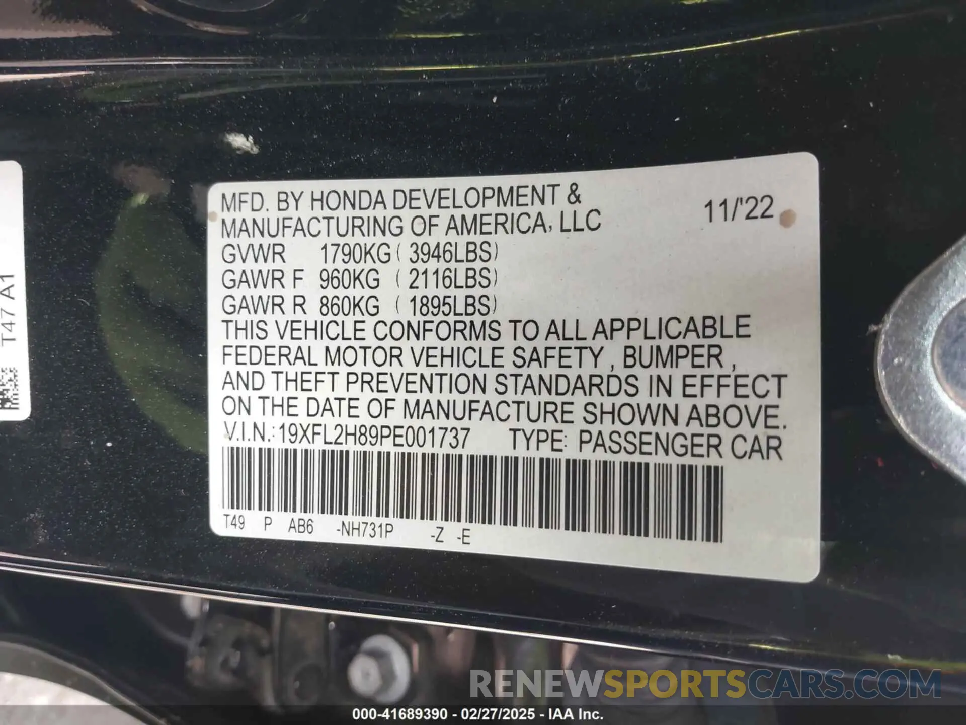 9 Фотография поврежденного автомобиля 19XFL2H89PE001737 HONDA CIVIC 2023