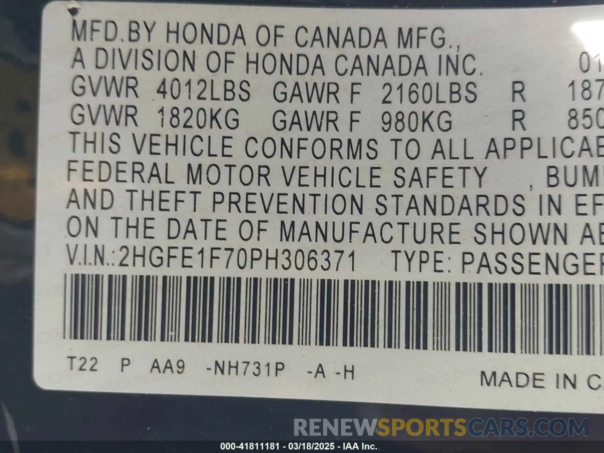 7 Photograph of a damaged car 2HGFE1F70PH306371 HONDA CIVIC 2023