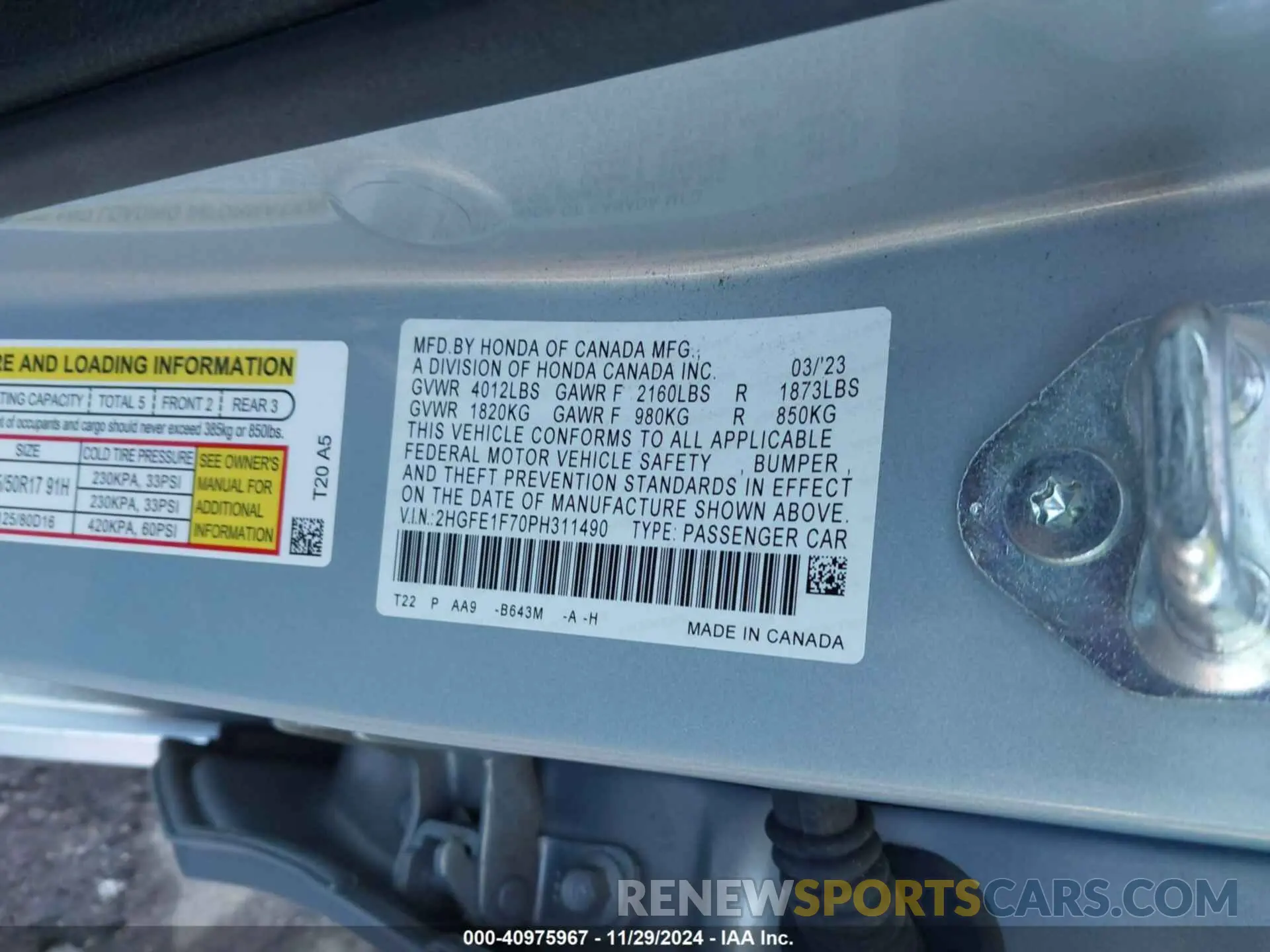9 Photograph of a damaged car 2HGFE1F70PH311490 HONDA CIVIC 2023
