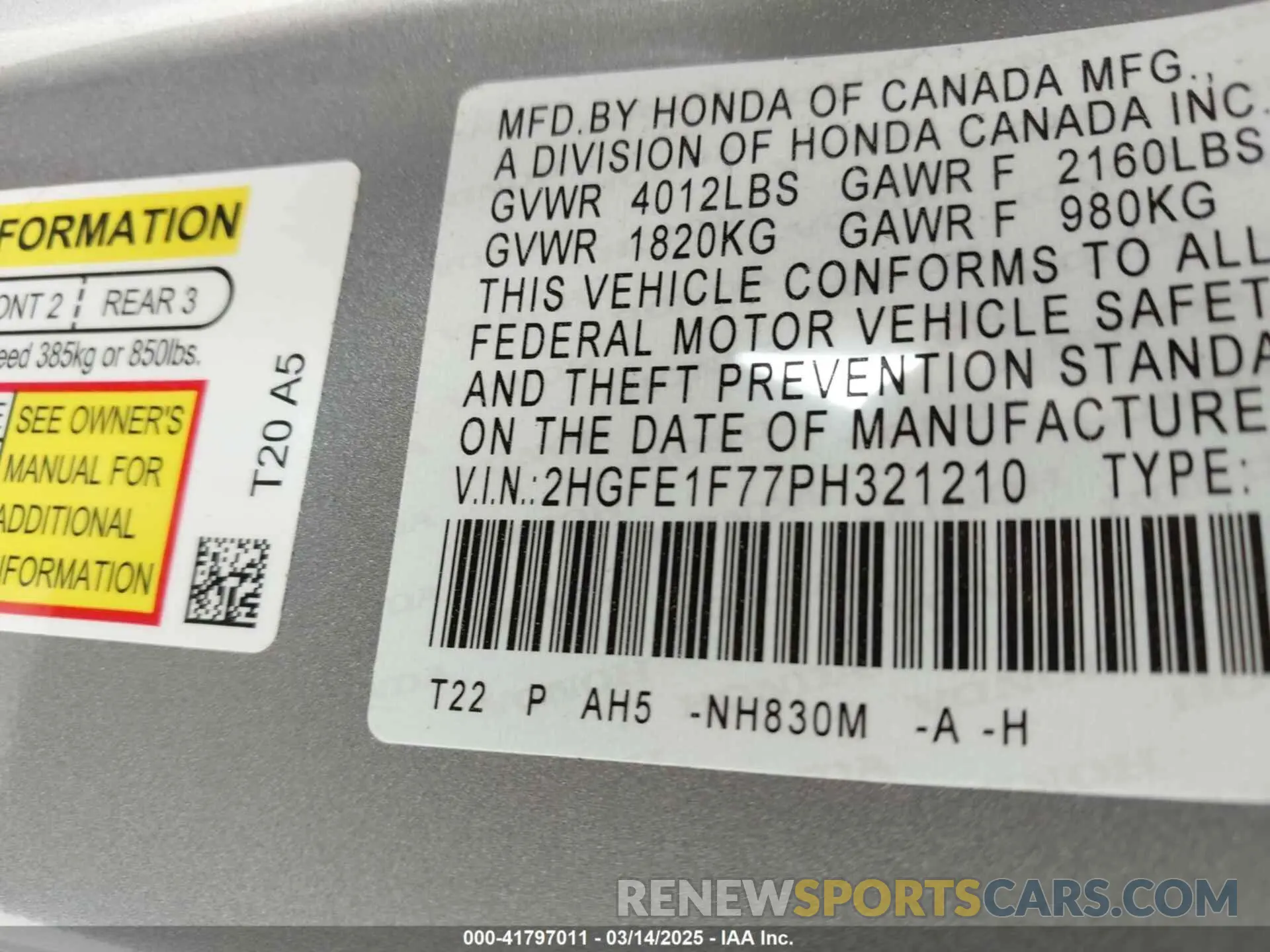 9 Фотография поврежденного автомобиля 2HGFE1F77PH321210 HONDA CIVIC 2023