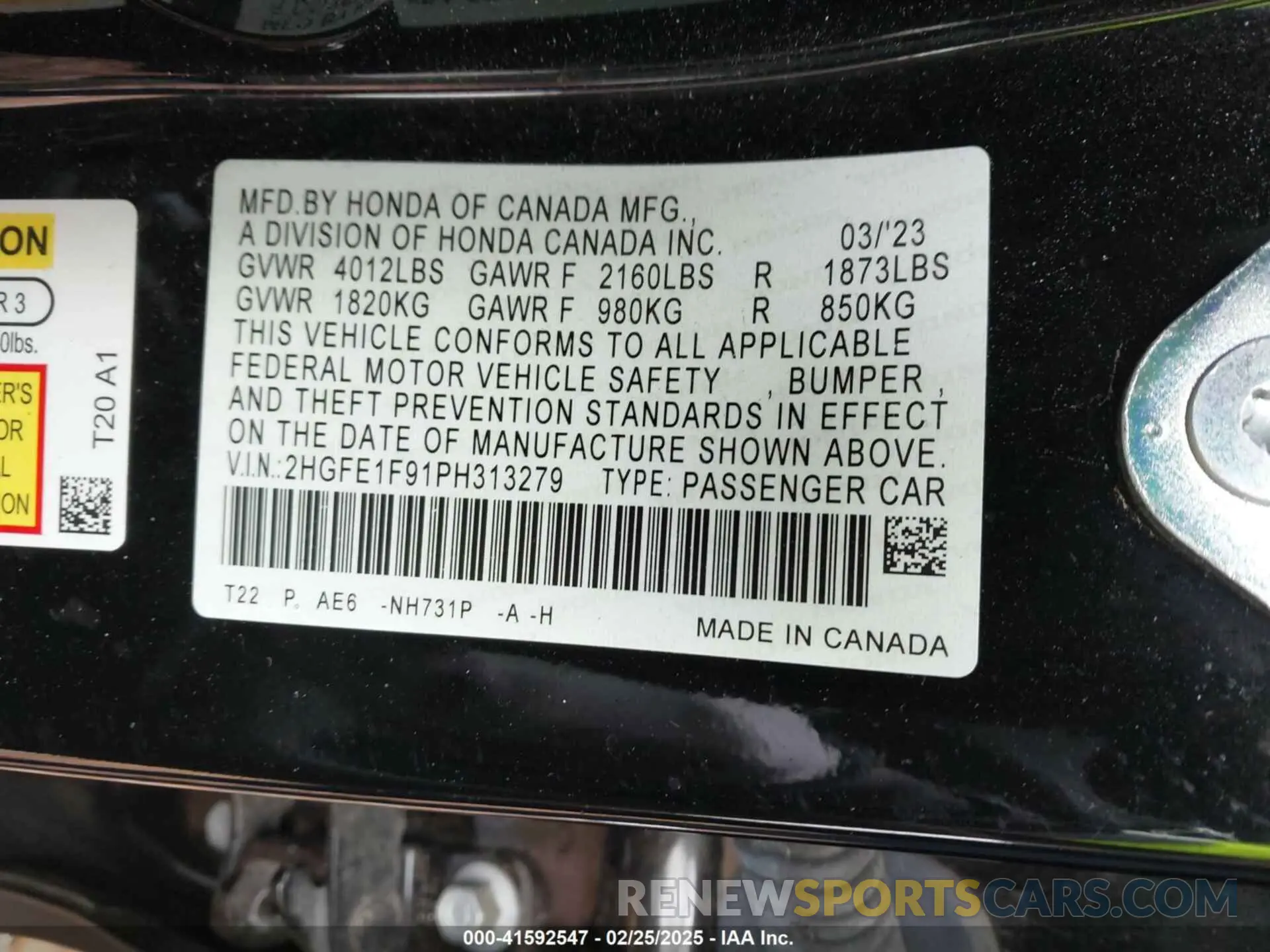 9 Фотография поврежденного автомобиля 2HGFE1F91PH313279 HONDA CIVIC 2023
