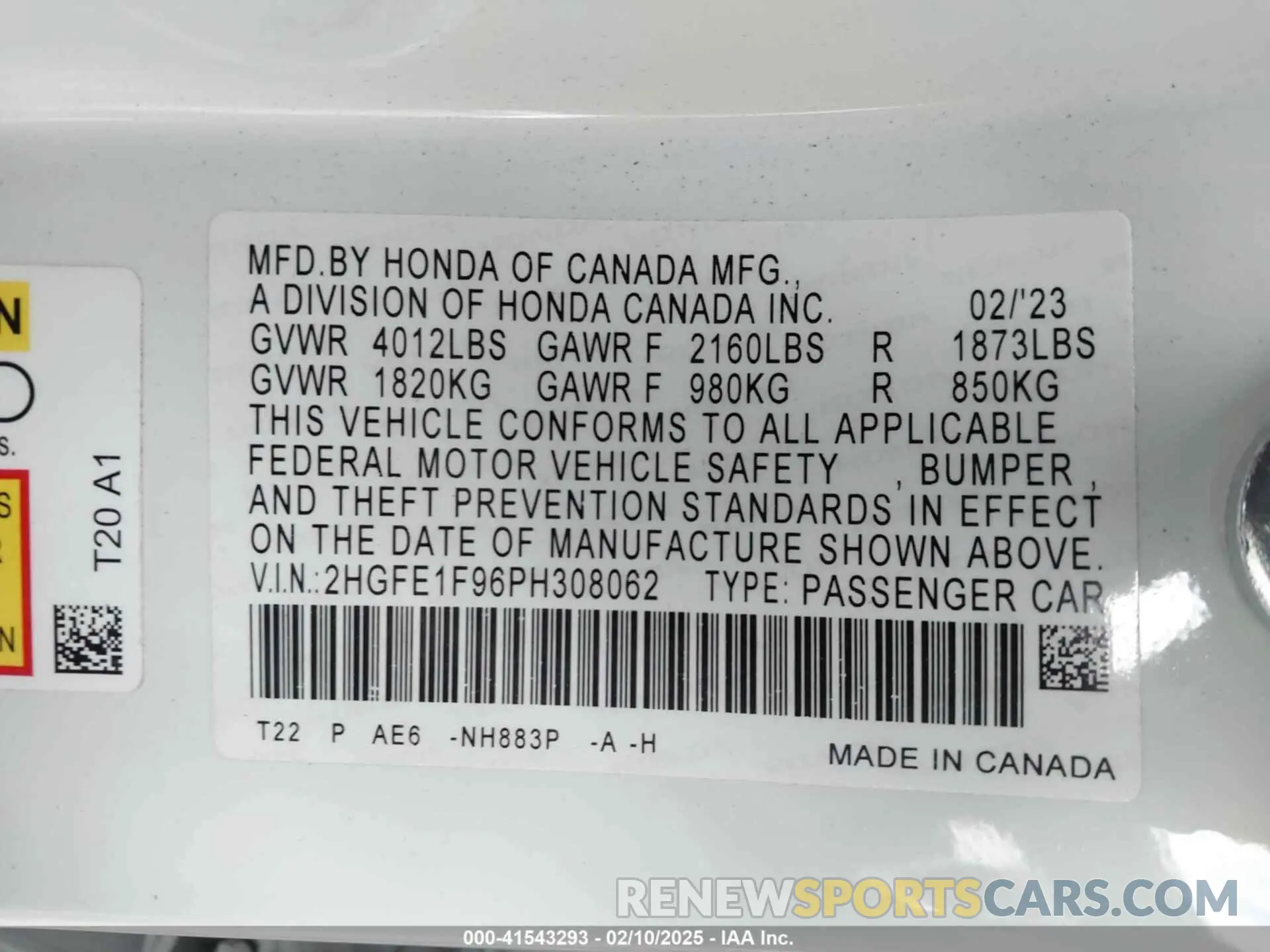9 Фотография поврежденного автомобиля 2HGFE1F96PH308062 HONDA CIVIC 2023