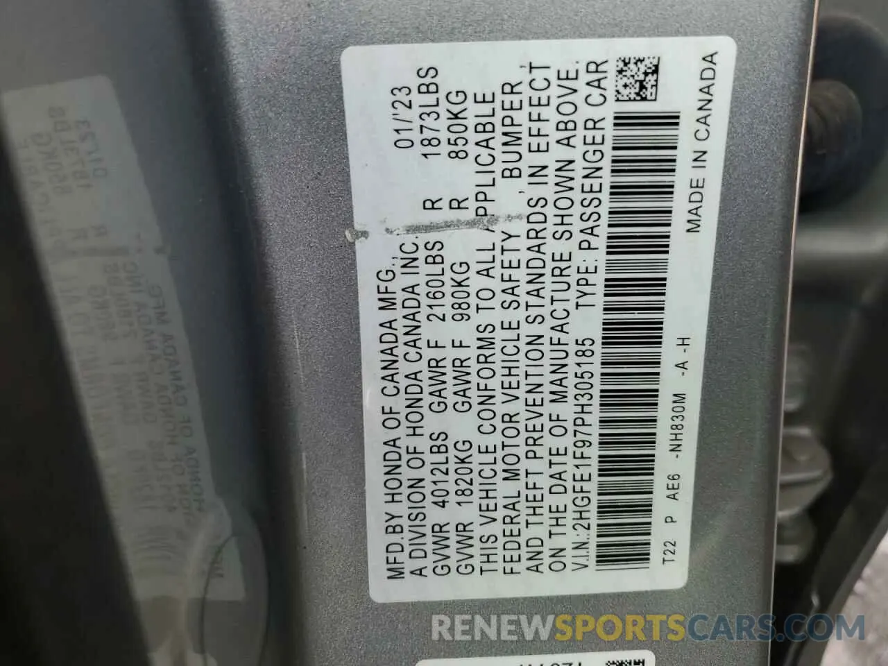 14 Фотография поврежденного автомобиля 2HGFE1F97PH305185 HONDA CIVIC 2023