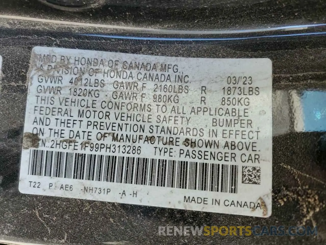 13 Photograph of a damaged car 2HGFE1F99PH313286 HONDA CIVIC 2023