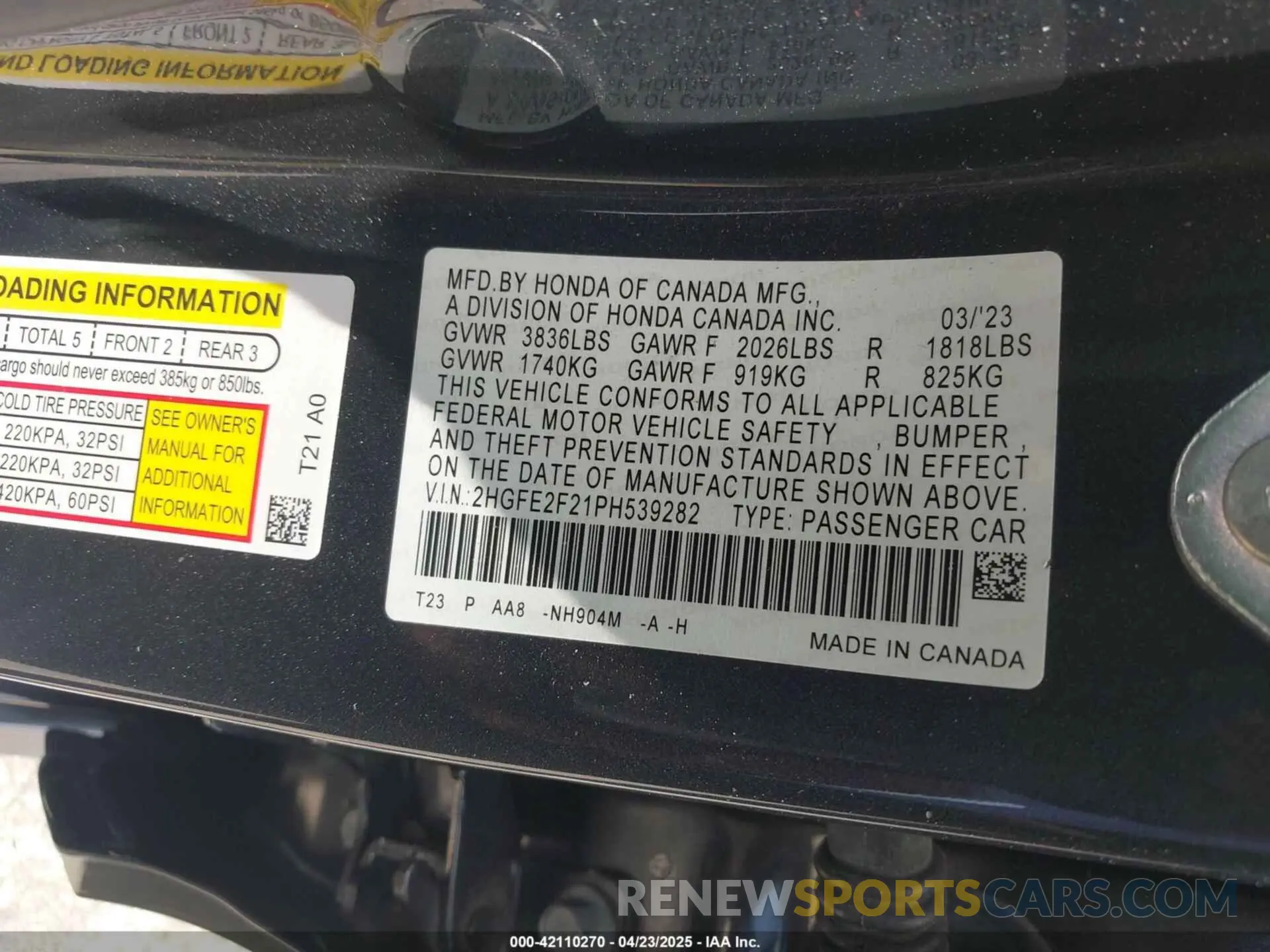 9 Фотография поврежденного автомобиля 2HGFE2F21PH539282 HONDA CIVIC 2023