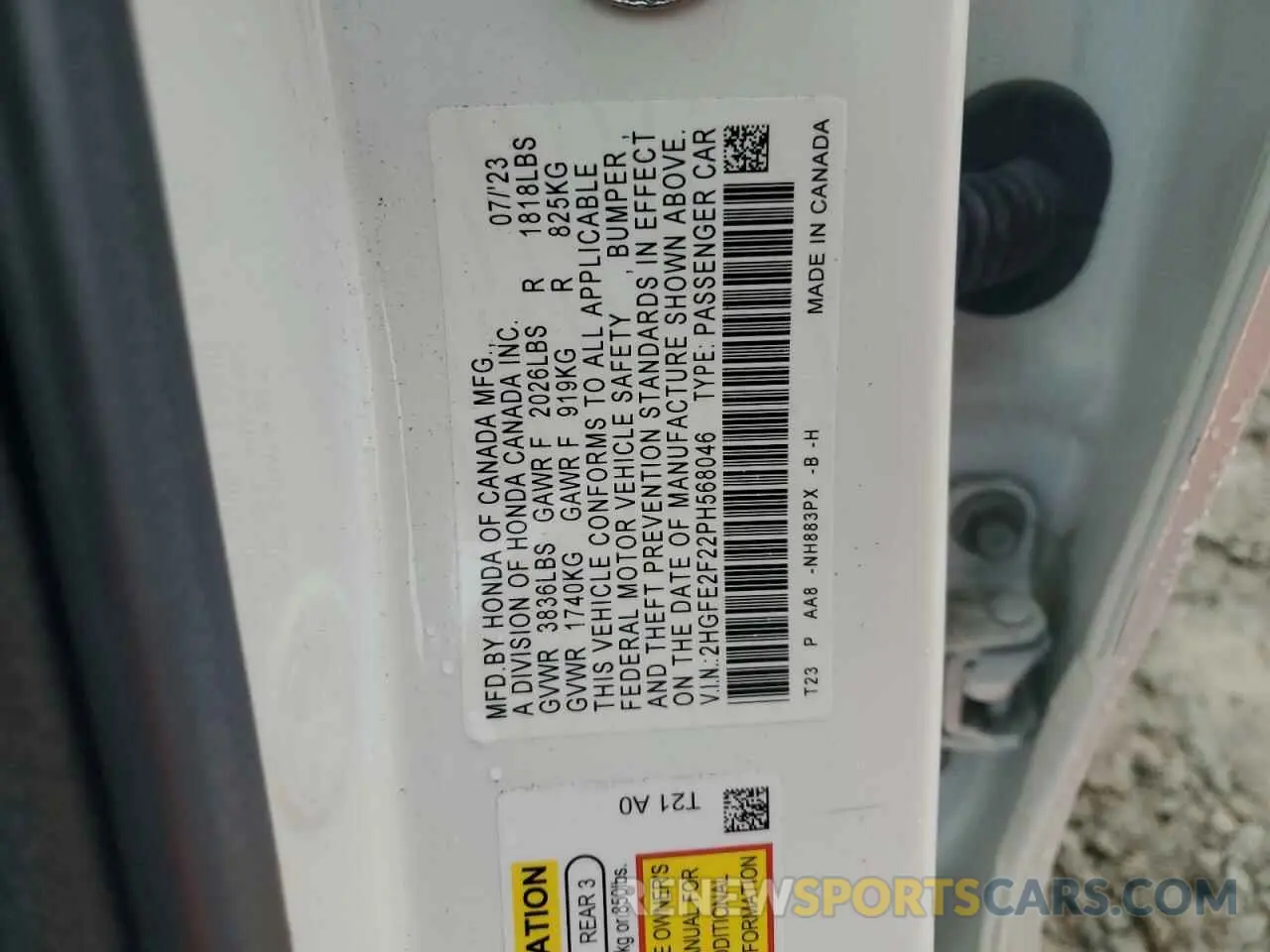 12 Фотография поврежденного автомобиля 2HGFE2F22PH568046 HONDA CIVIC 2023