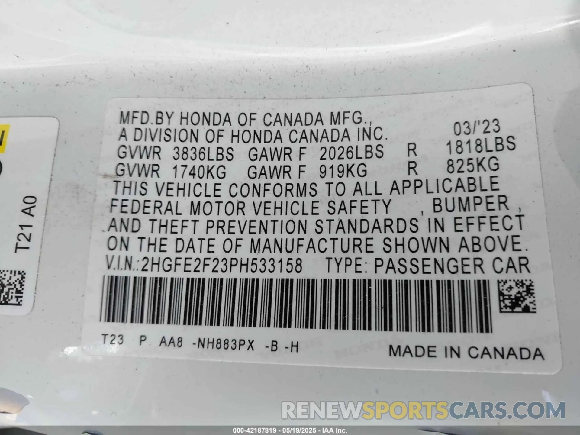 9 Photograph of a damaged car 2HGFE2F23PH533158 HONDA CIVIC 2023