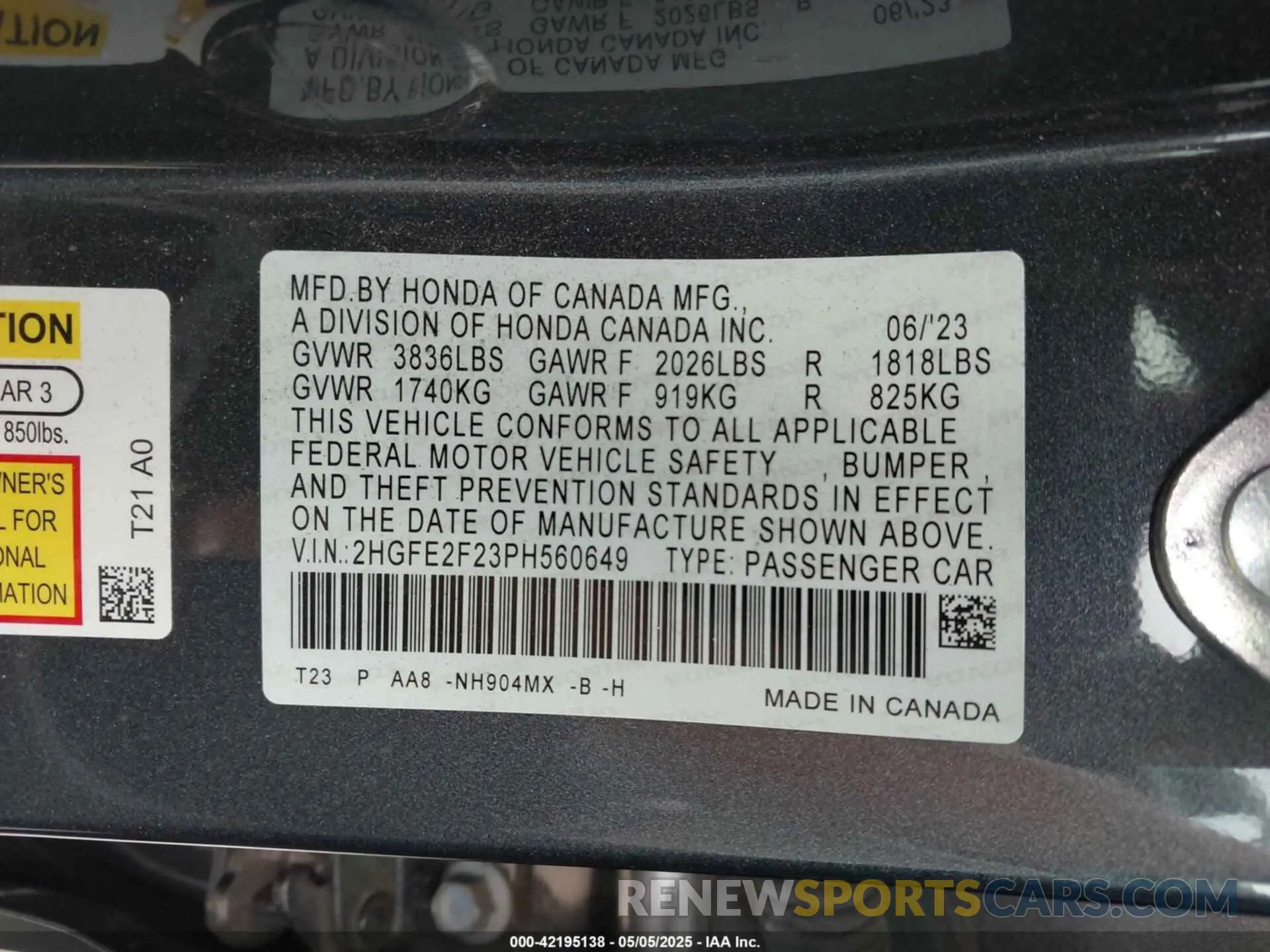 9 Фотография поврежденного автомобиля 2HGFE2F23PH560649 HONDA CIVIC 2023