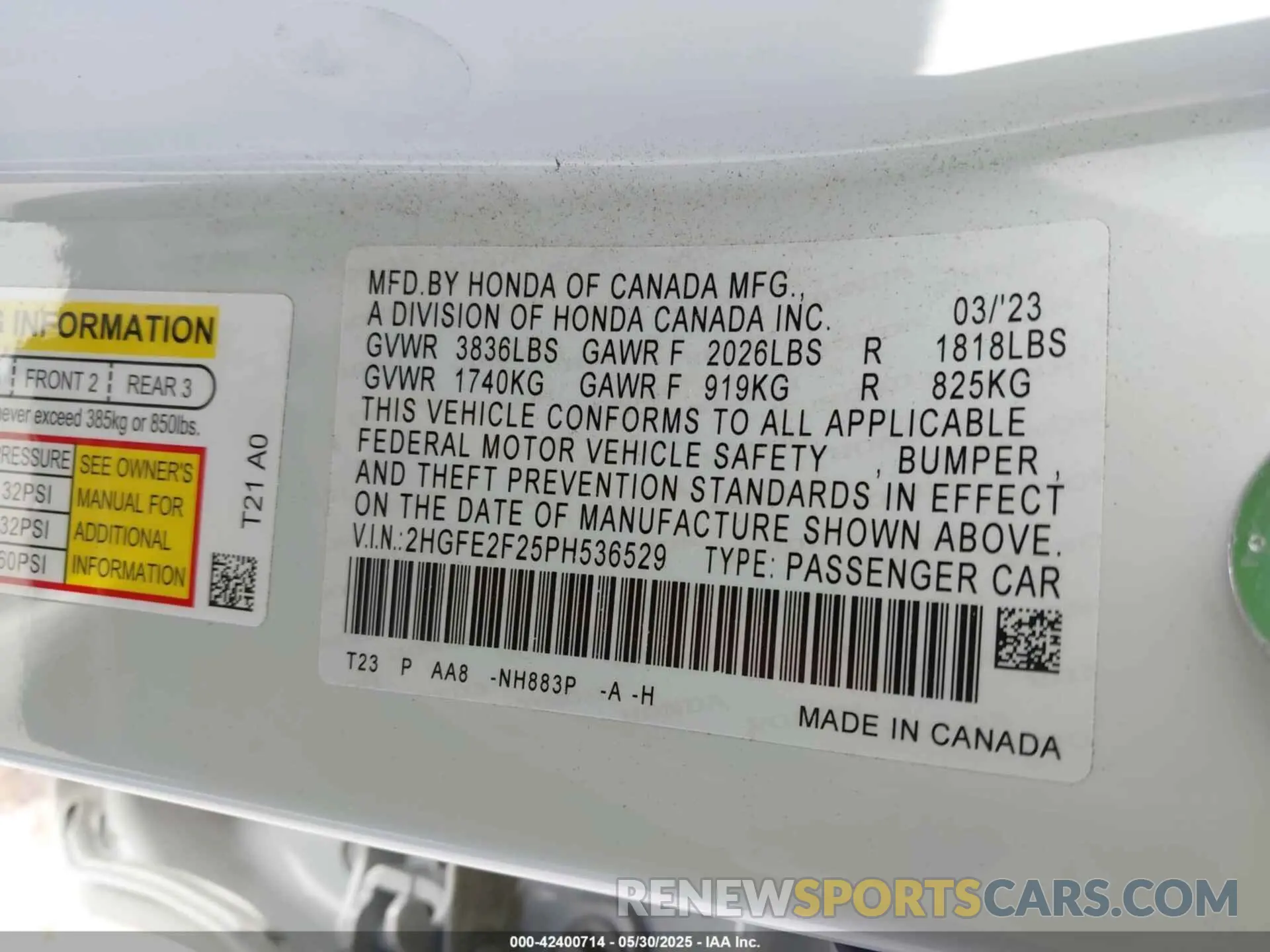 9 Photograph of a damaged car 2HGFE2F25PH536529 HONDA CIVIC 2023