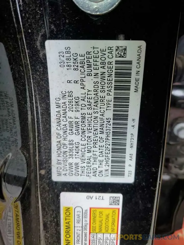 12 Фотография поврежденного автомобиля 2HGFE2F27PH537245 HONDA CIVIC 2023