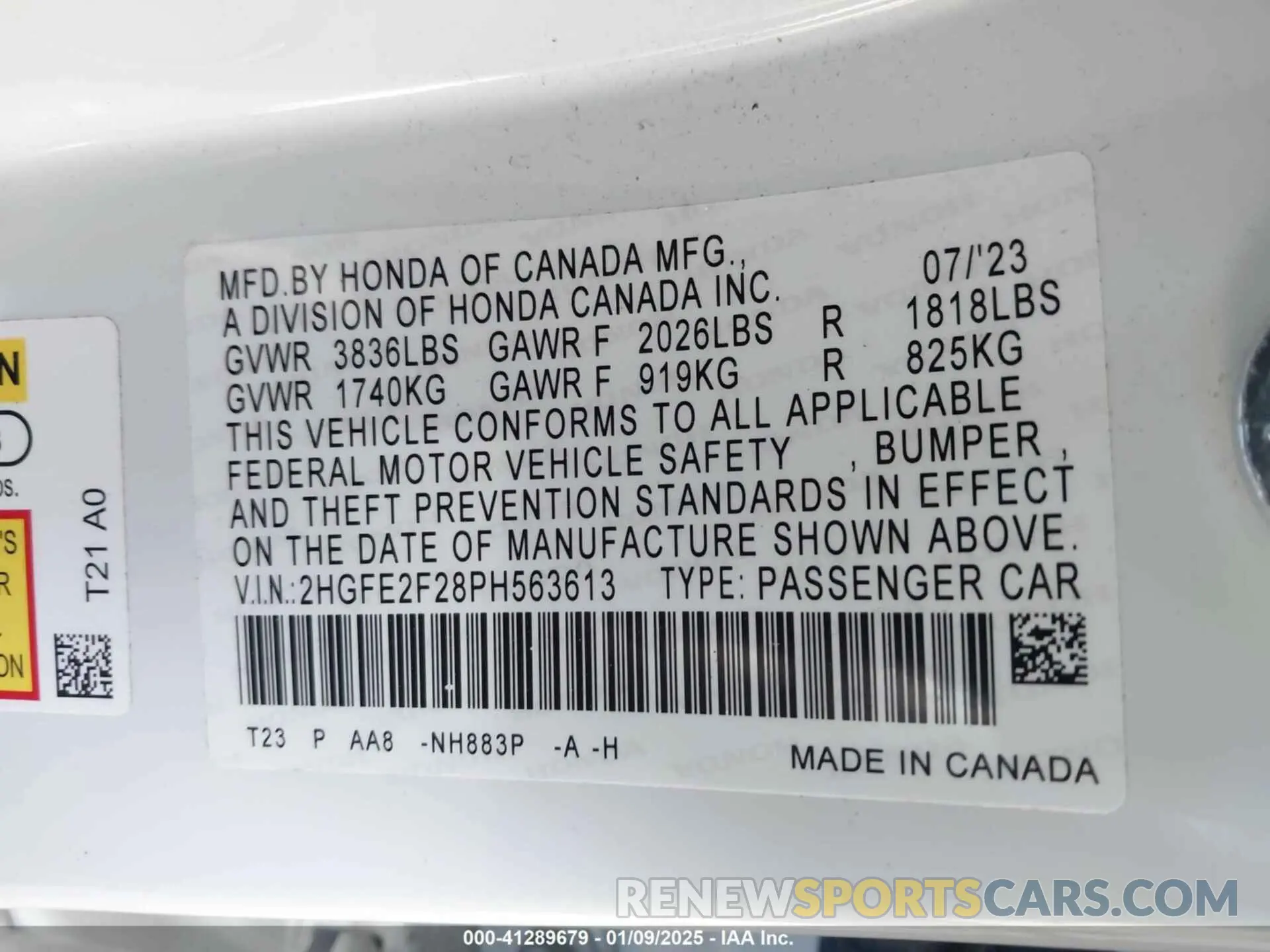 9 Фотография поврежденного автомобиля 2HGFE2F28PH563613 HONDA CIVIC 2023