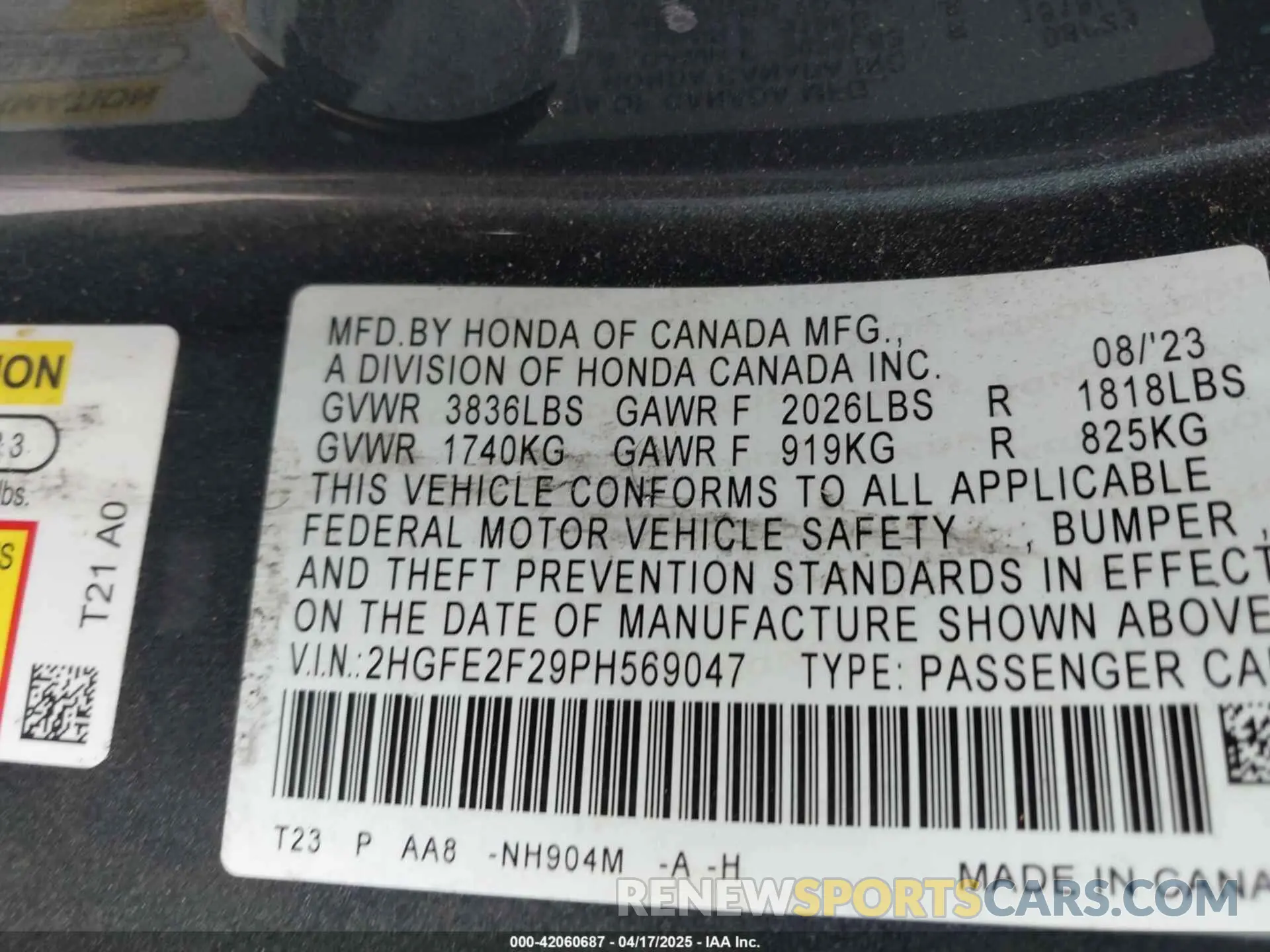9 Photograph of a damaged car 2HGFE2F29PH569047 HONDA CIVIC 2023