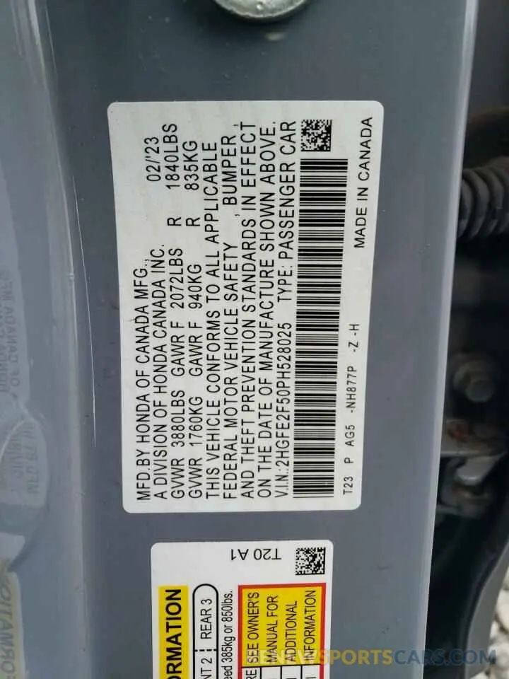 12 Фотография поврежденного автомобиля 2HGFE2F50PH528025 HONDA CIVIC 2023