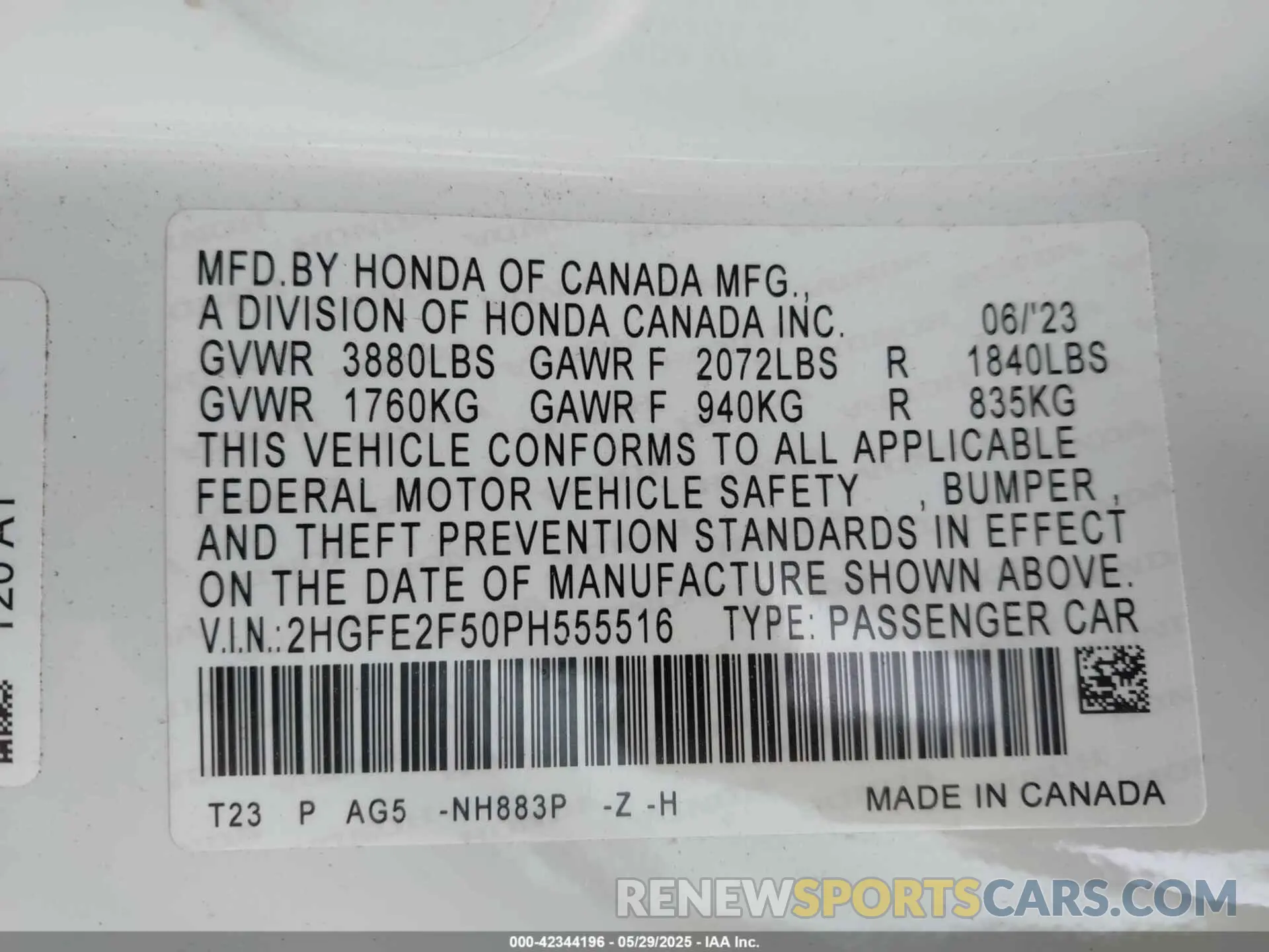 9 Фотография поврежденного автомобиля 2HGFE2F50PH555516 HONDA CIVIC 2023