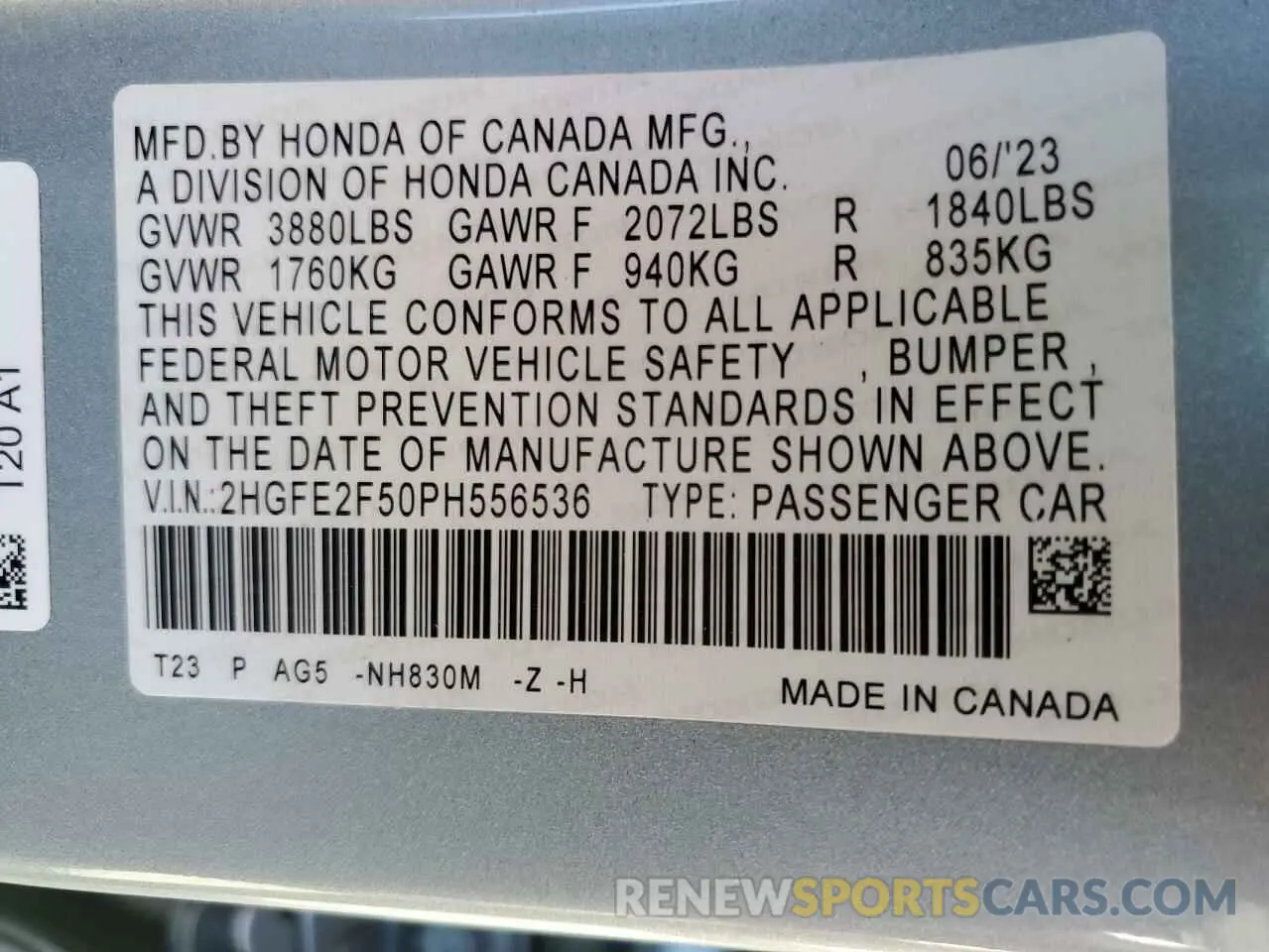 13 Photograph of a damaged car 2HGFE2F50PH556536 HONDA CIVIC 2023