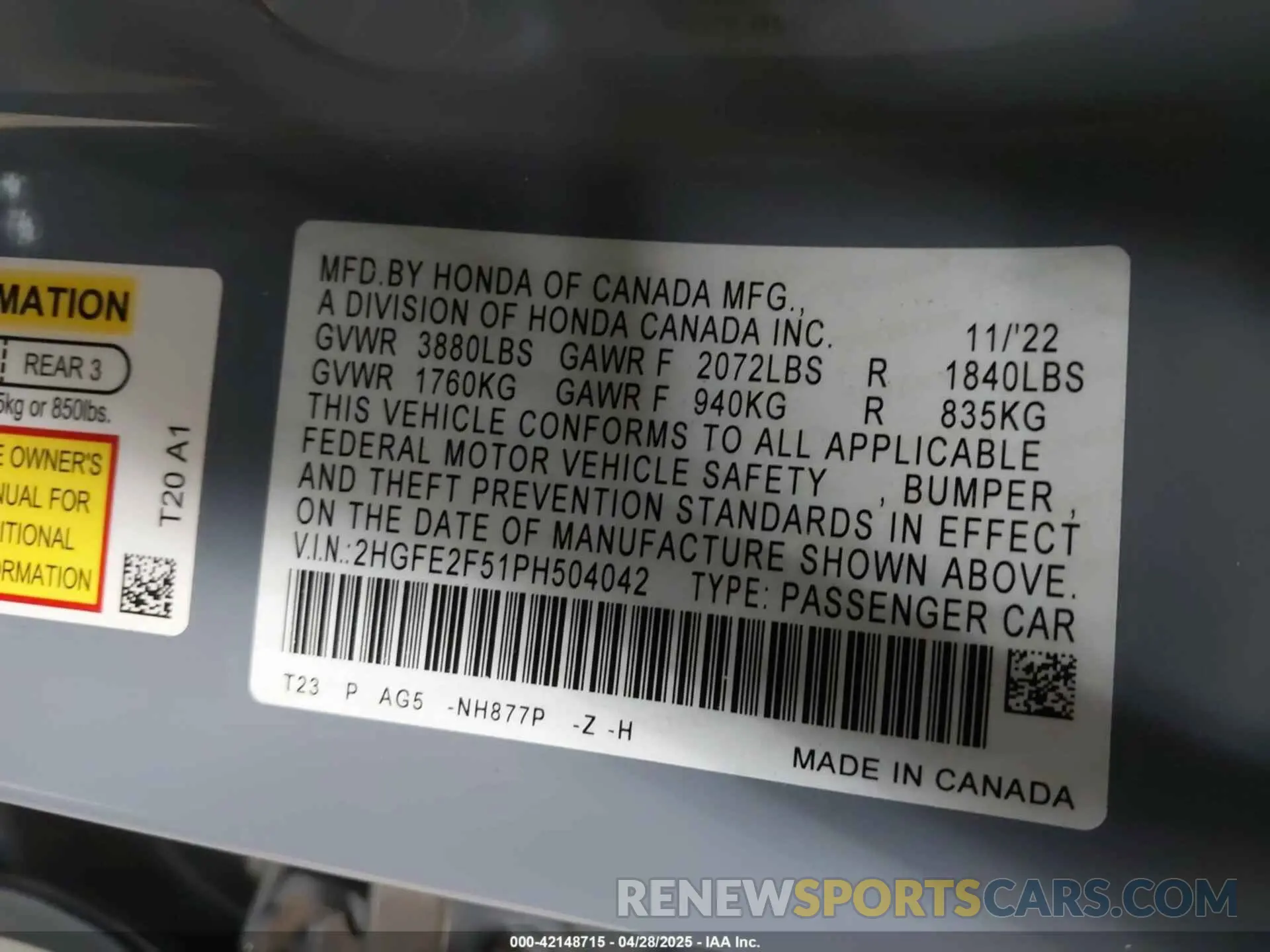 9 Photograph of a damaged car 2HGFE2F51PH504042 HONDA CIVIC 2023