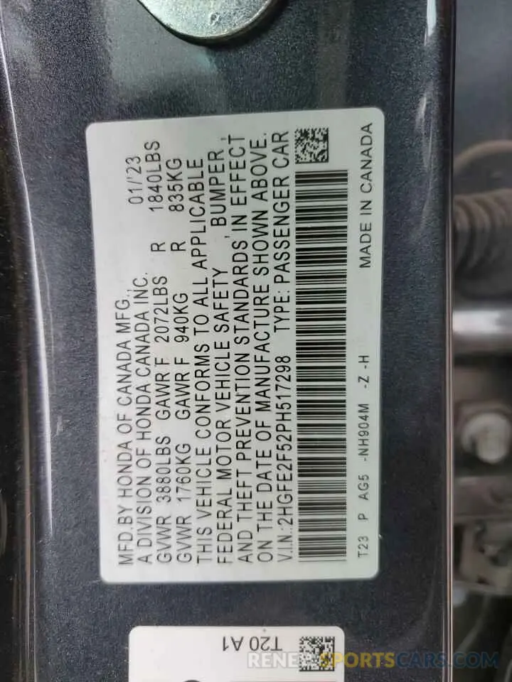 14 Фотография поврежденного автомобиля 2HGFE2F52PH517298 HONDA CIVIC 2023