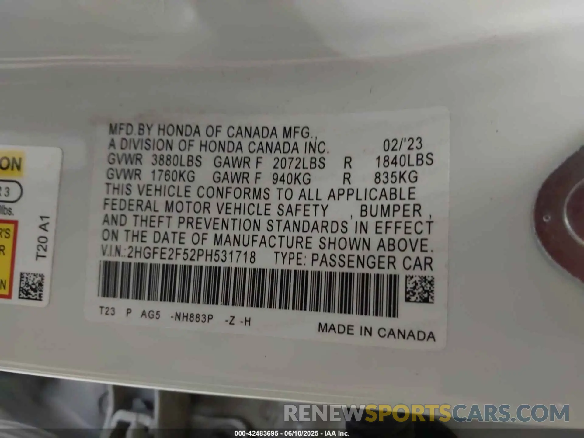 9 Photograph of a damaged car 2HGFE2F52PH531718 HONDA CIVIC 2023