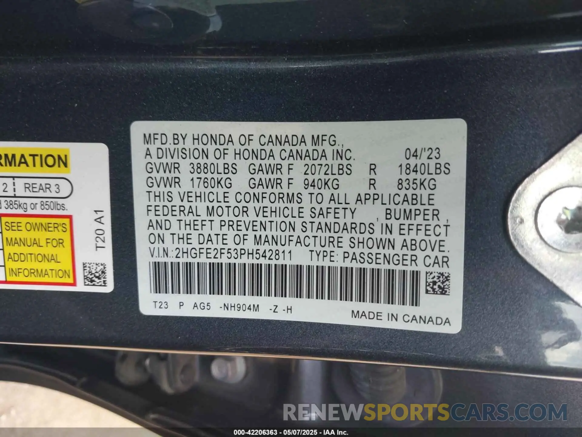 9 Фотография поврежденного автомобиля 2HGFE2F53PH542811 HONDA CIVIC 2023