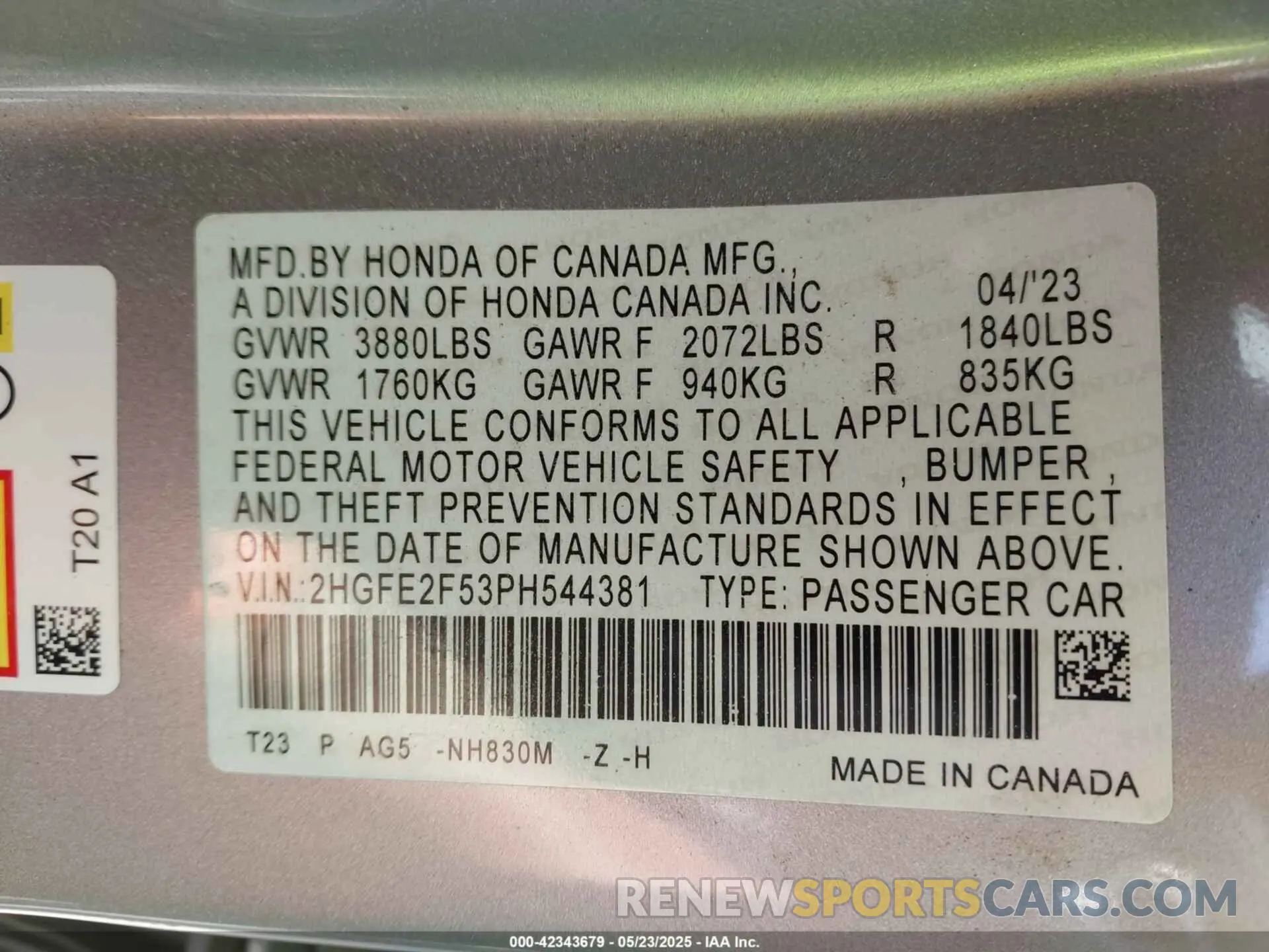 9 Photograph of a damaged car 2HGFE2F53PH544381 HONDA CIVIC 2023