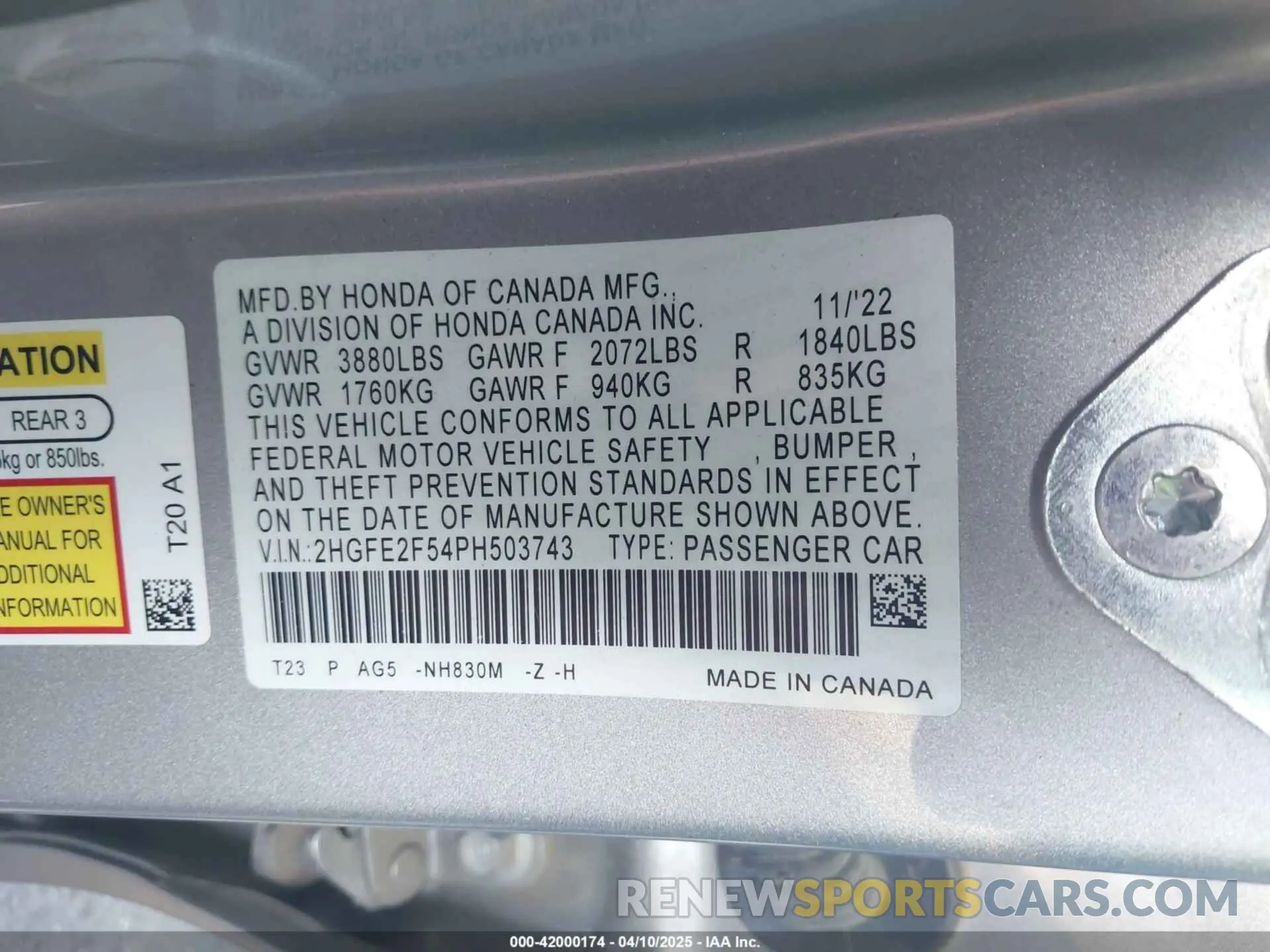 9 Photograph of a damaged car 2HGFE2F54PH503743 HONDA CIVIC 2023