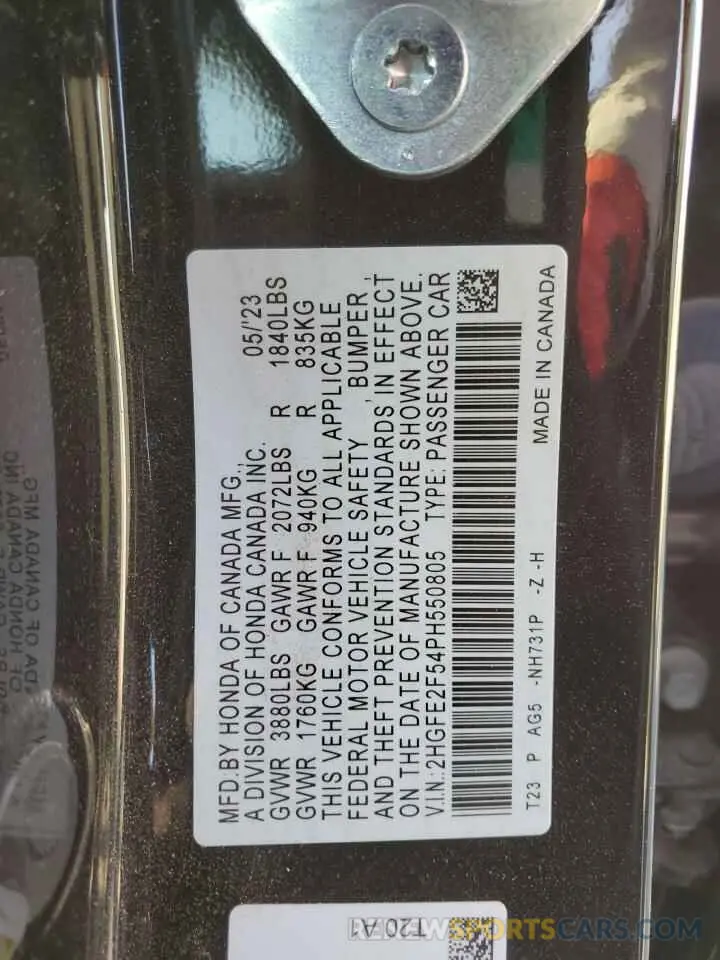 12 Фотография поврежденного автомобиля 2HGFE2F54PH550805 HONDA CIVIC 2023
