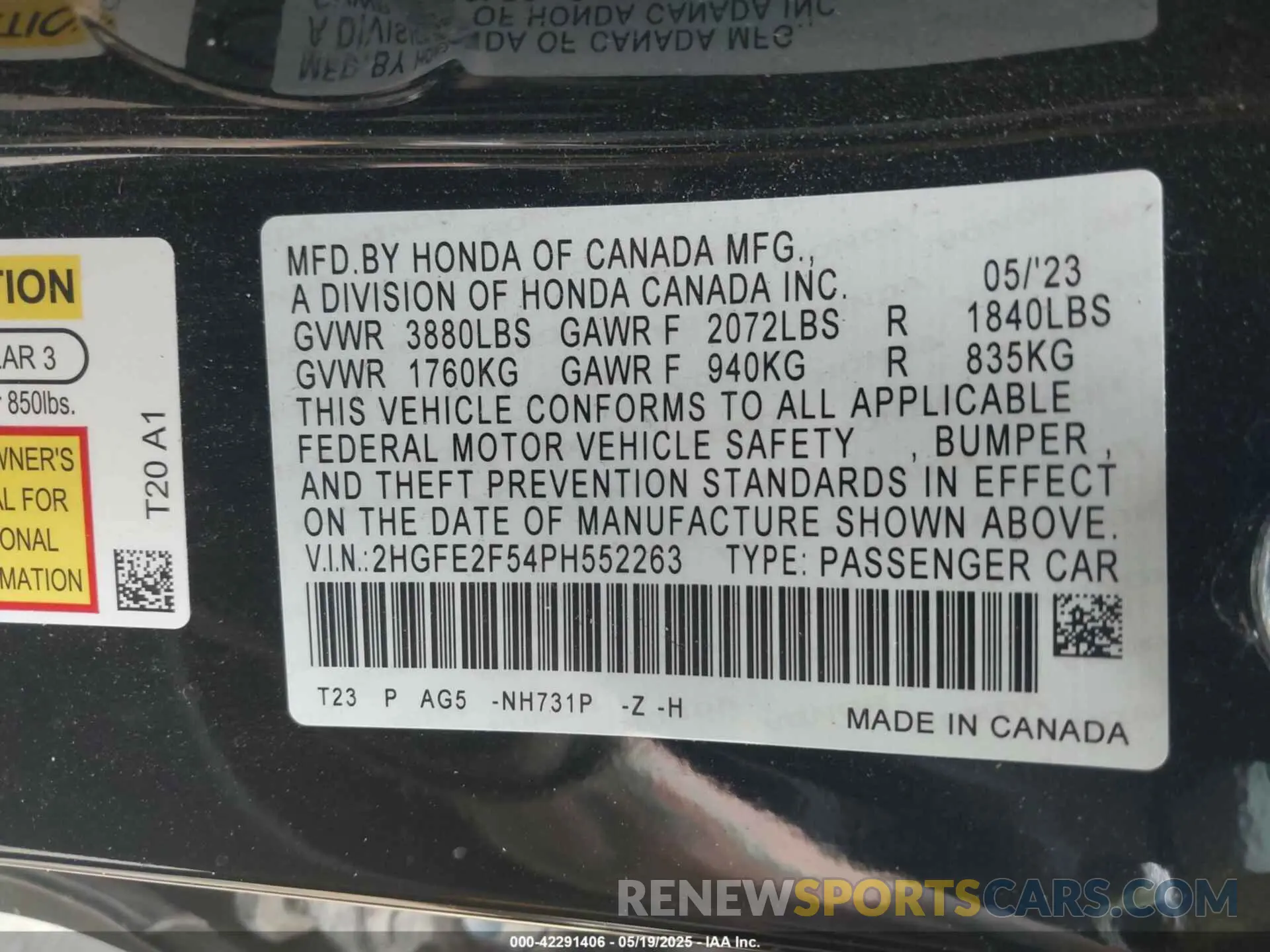 9 Photograph of a damaged car 2HGFE2F54PH552263 HONDA CIVIC 2023